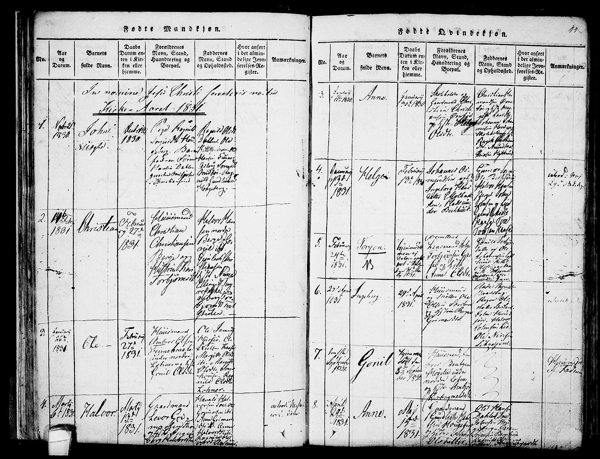 Hjartdal kirkebøker, AV/SAKO-A-270/F/Fa/L0007: Parish register (official) no. I 7, 1815-1843, p. 44