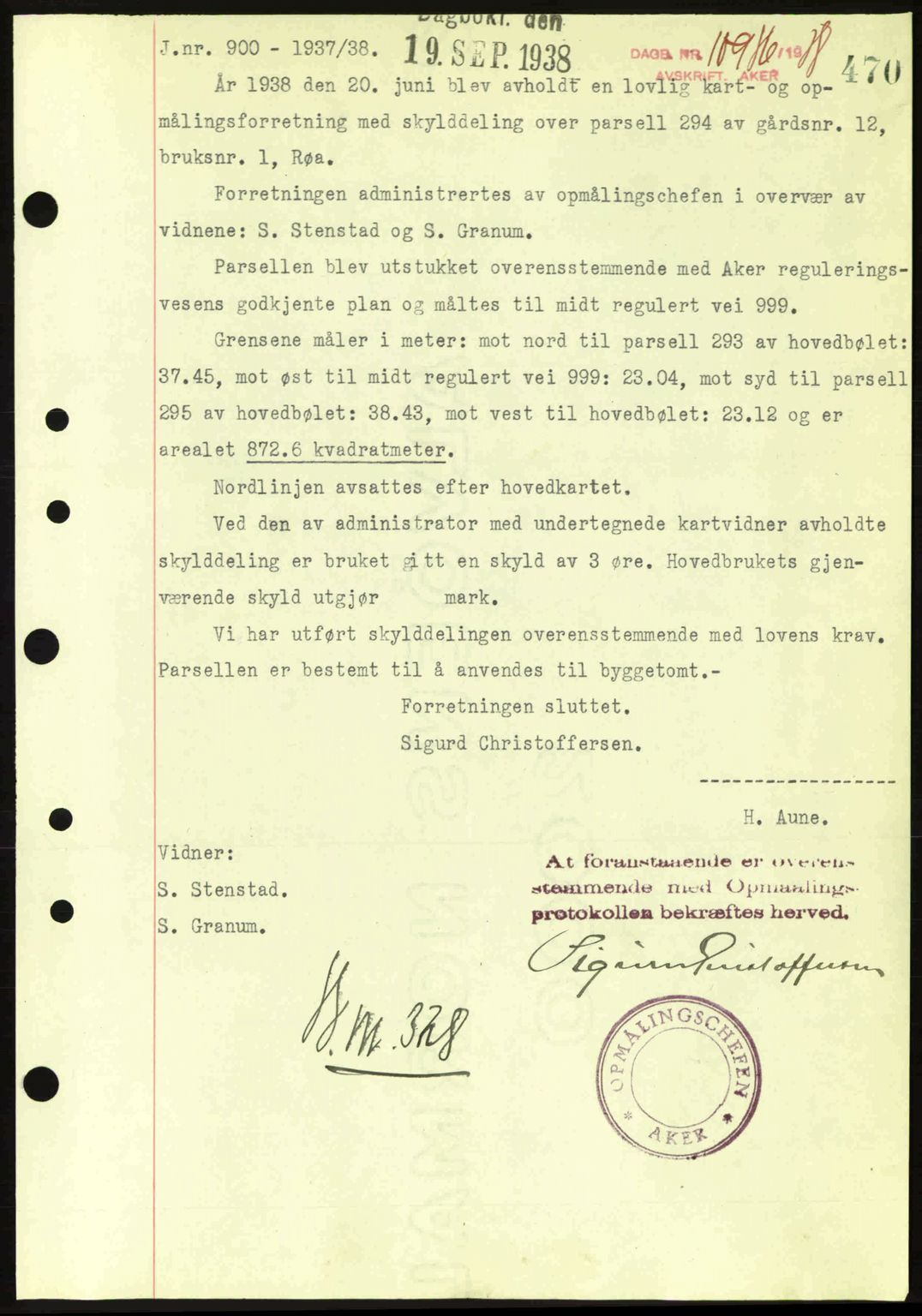 Aker herredsskriveri, SAO/A-10896/G/Gb/Gba/Gbab/L0025: Mortgage book no. A154-155, 1938-1938, Diary no: : 10986/1938
