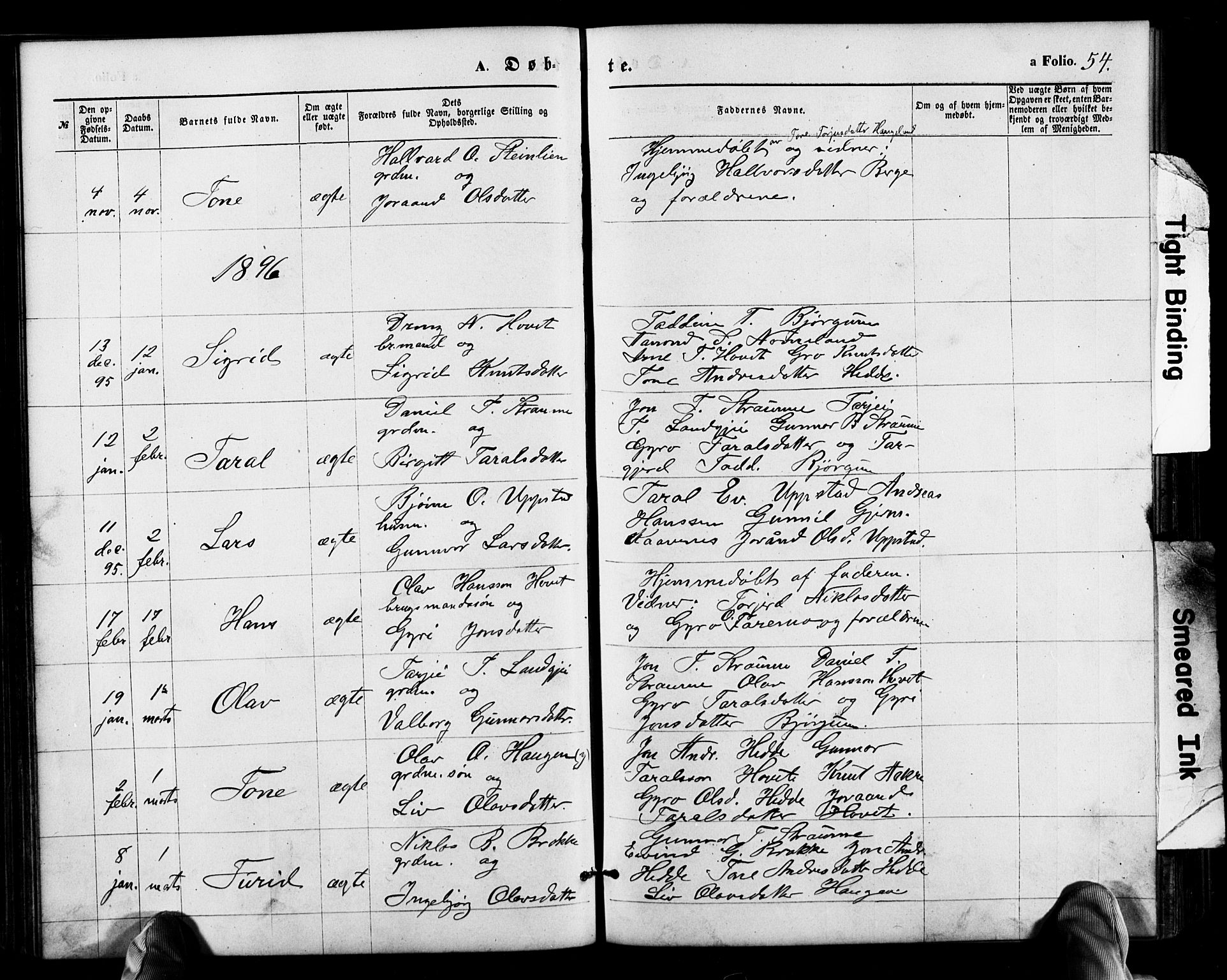 Valle sokneprestkontor, SAK/1111-0044/F/Fb/Fbb/L0002: Parish register (copy) no. B 2, 1875-1921, p. 54