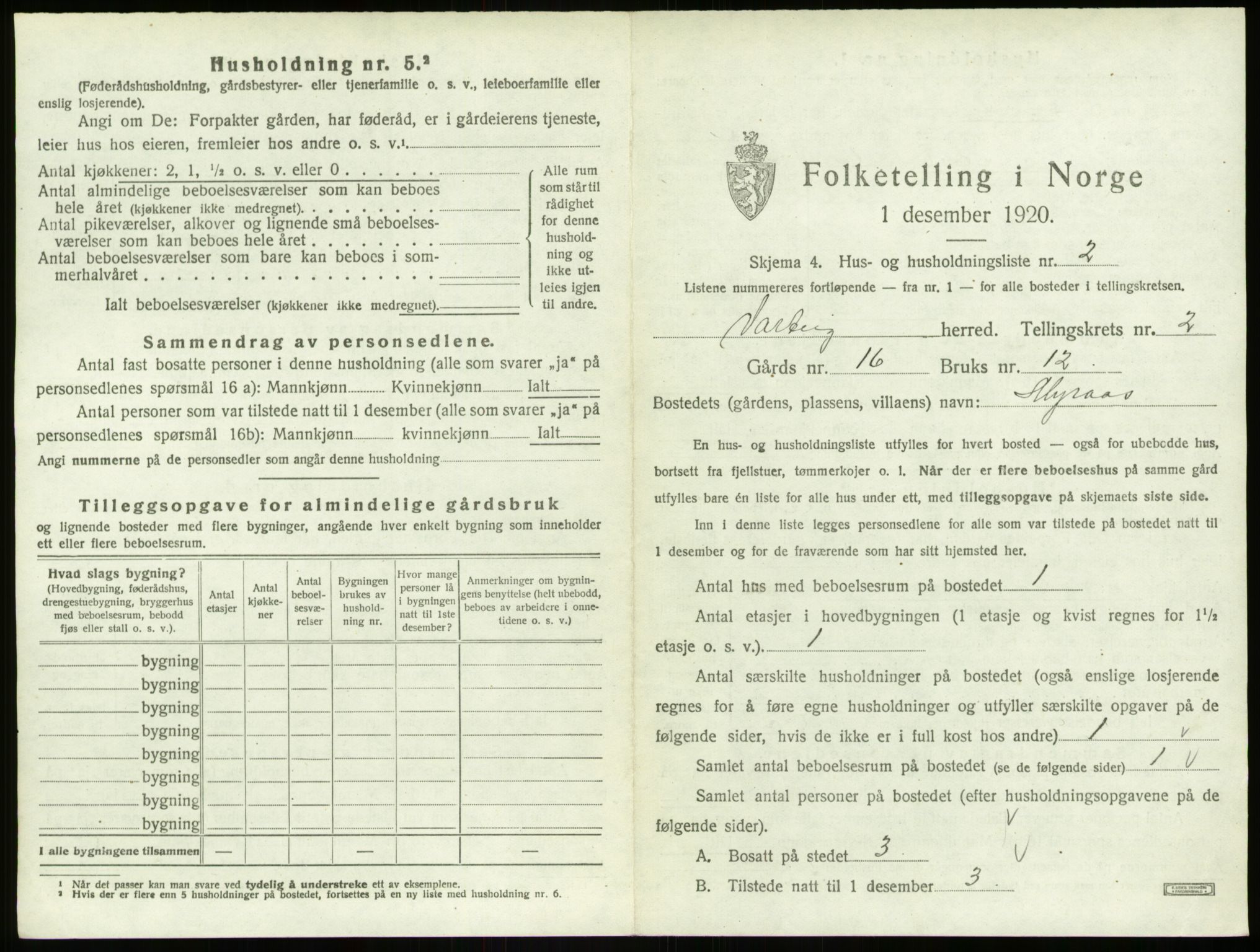 SAO, 1920 census for Varteig, 1920, p. 146