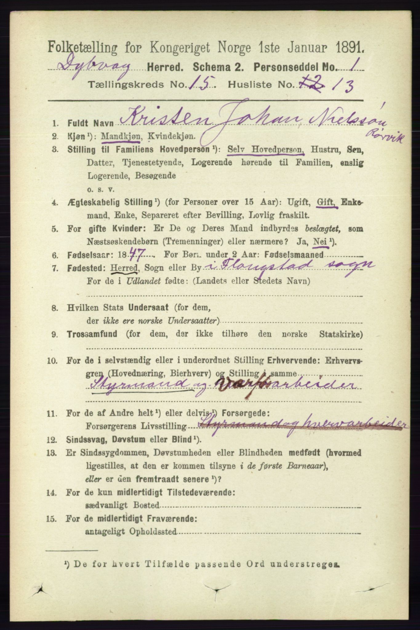 RA, 1891 census for 0915 Dypvåg, 1891, p. 6183