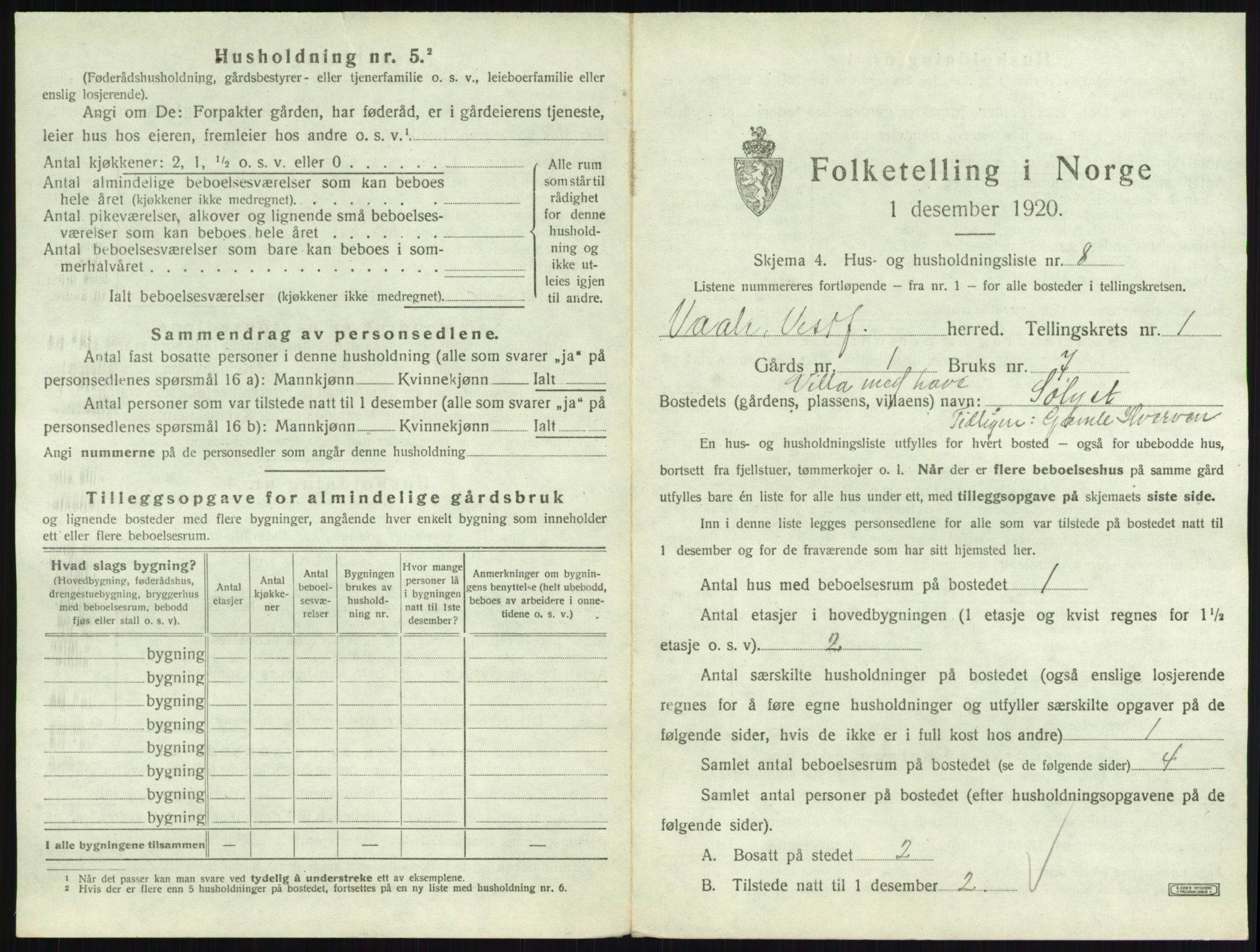 SAKO, 1920 census for Våle, 1920, p. 61