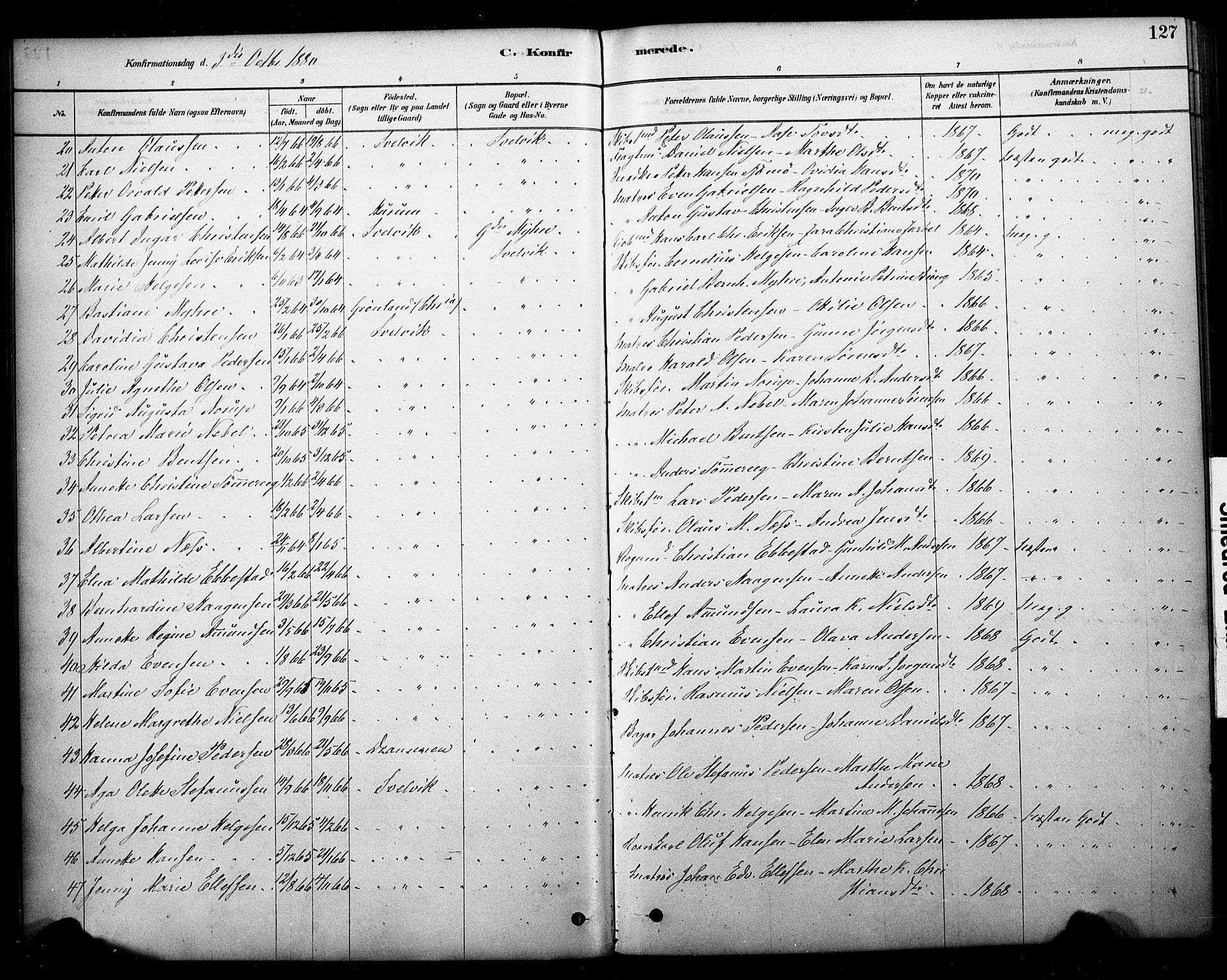 Strømm kirkebøker, AV/SAKO-A-322/F/Fb/L0001: Parish register (official) no. II 1, 1878-1899, p. 127