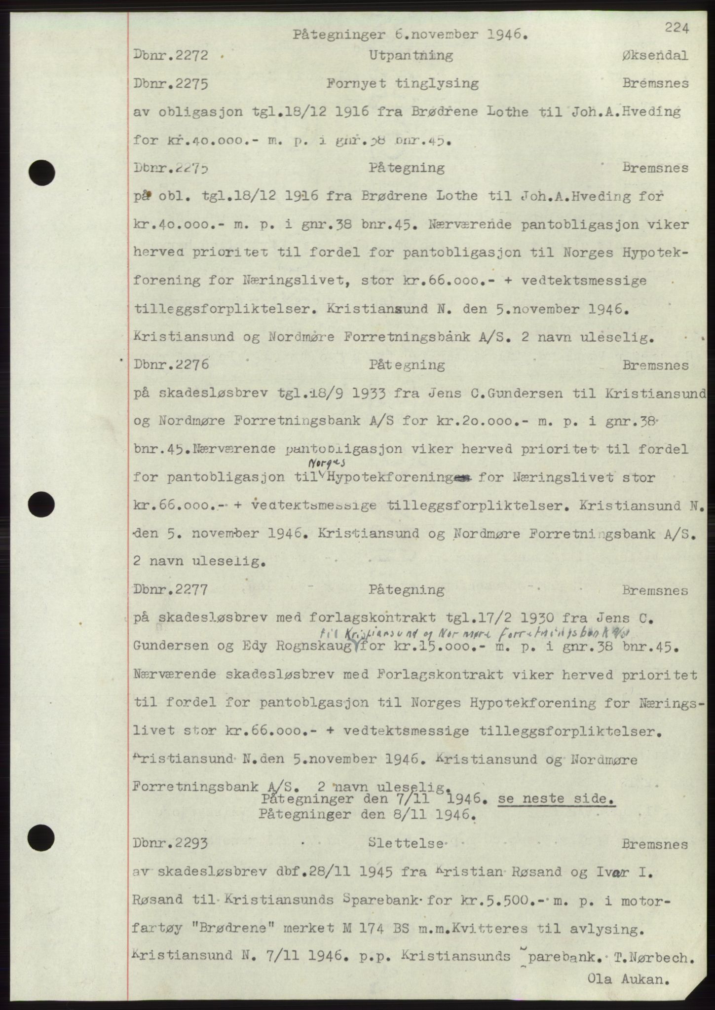 Nordmøre sorenskriveri, SAT/A-4132/1/2/2Ca: Mortgage book no. C82b, 1946-1951, Diary no: : 2272/1946