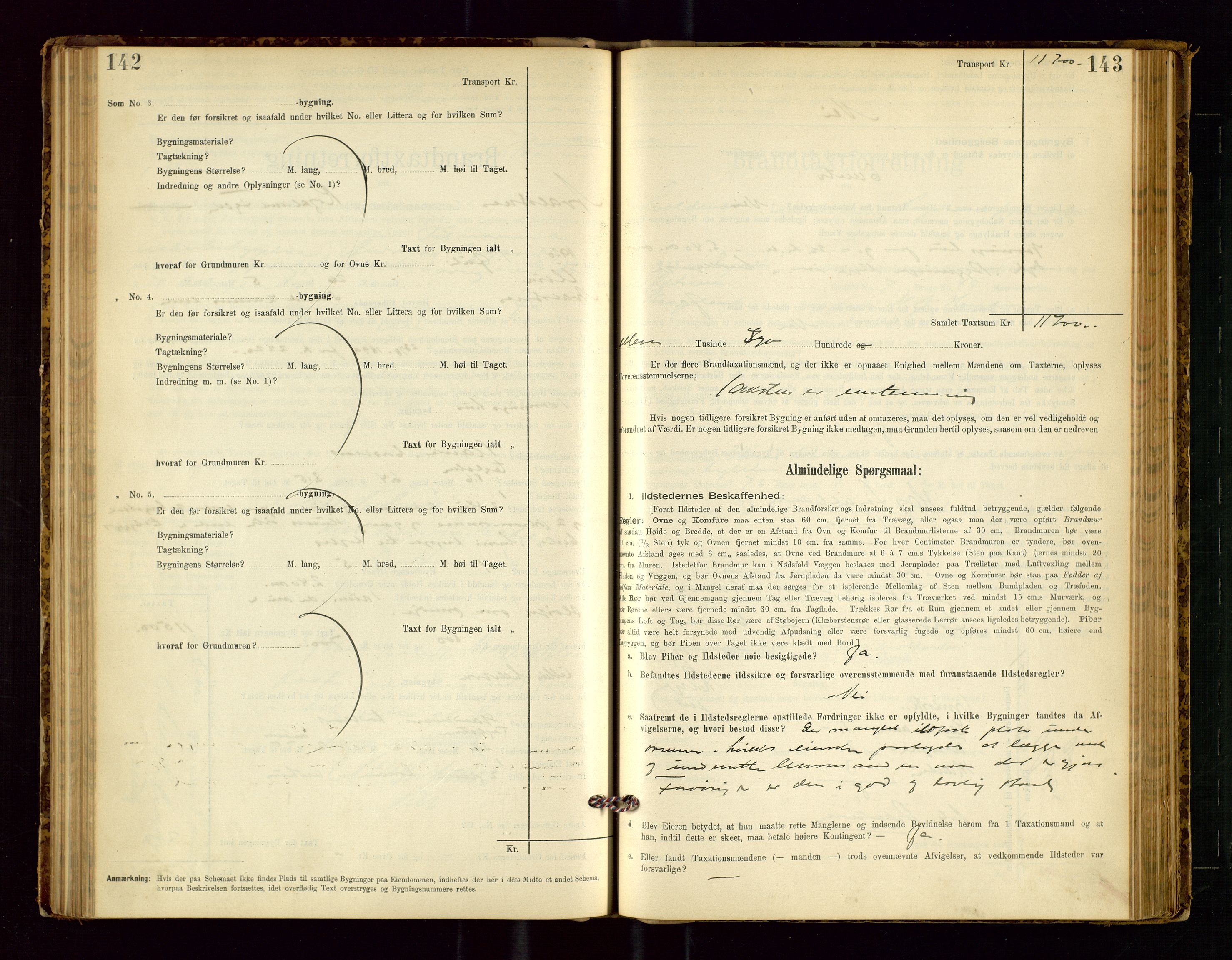 Avaldsnes lensmannskontor, SAST/A-100286/Gob/L0001: "Brandtaxationsprotokol for Avaldsnes Lensmandsdistrikt Ryfylke Fogderi", 1894-1925, p. 142-143