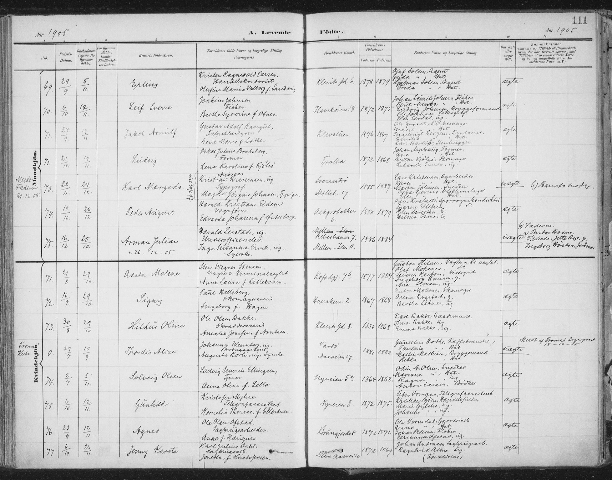 Ministerialprotokoller, klokkerbøker og fødselsregistre - Sør-Trøndelag, AV/SAT-A-1456/603/L0167: Parish register (official) no. 603A06, 1896-1932, p. 111