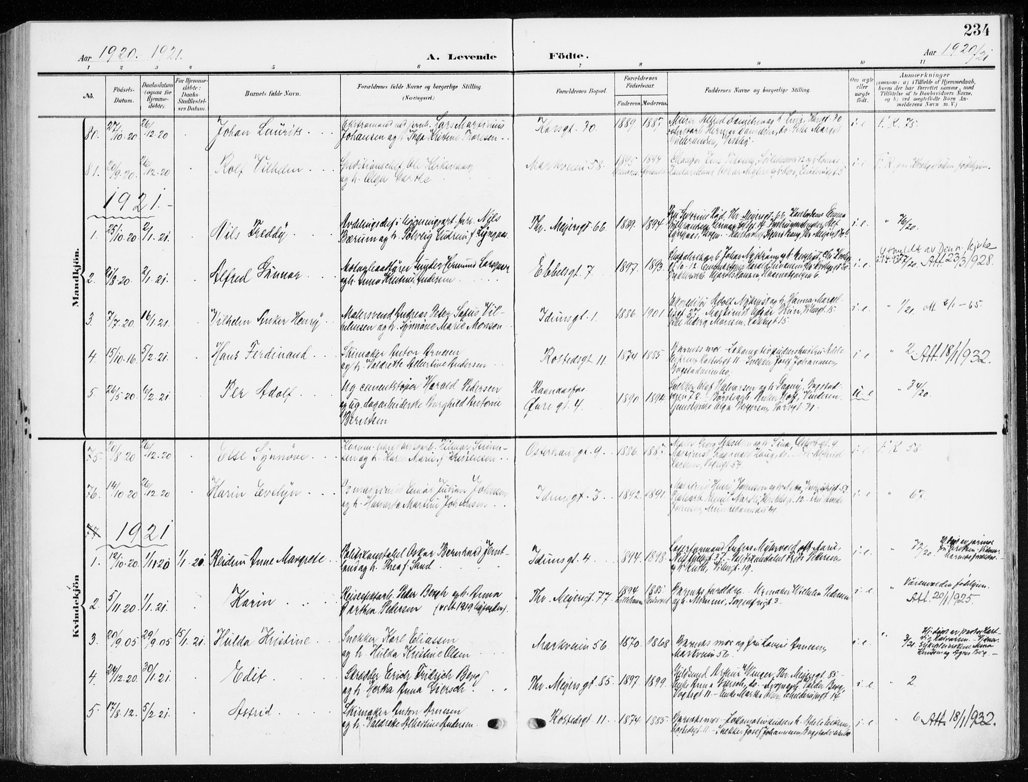 Jakob prestekontor Kirkebøker, SAO/A-10850/F/Fa/L0005b: Parish register (official) no. 5b, 1904-1922, p. 234