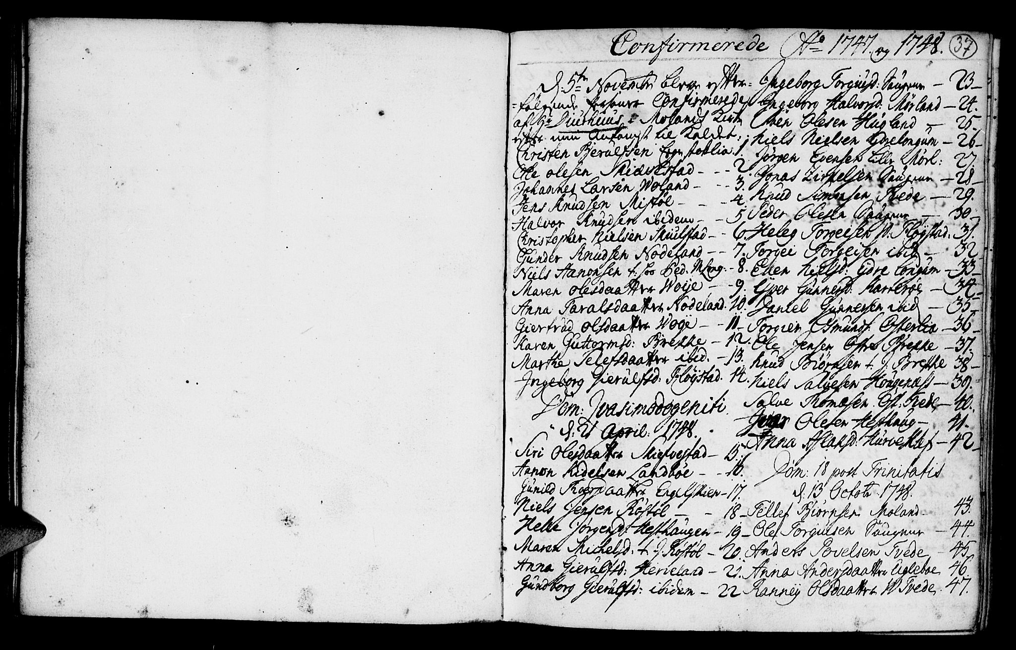 Austre Moland sokneprestkontor, SAK/1111-0001/F/Fa/Faa/L0001: Parish register (official) no. A 1, 1747-1764, p. 37