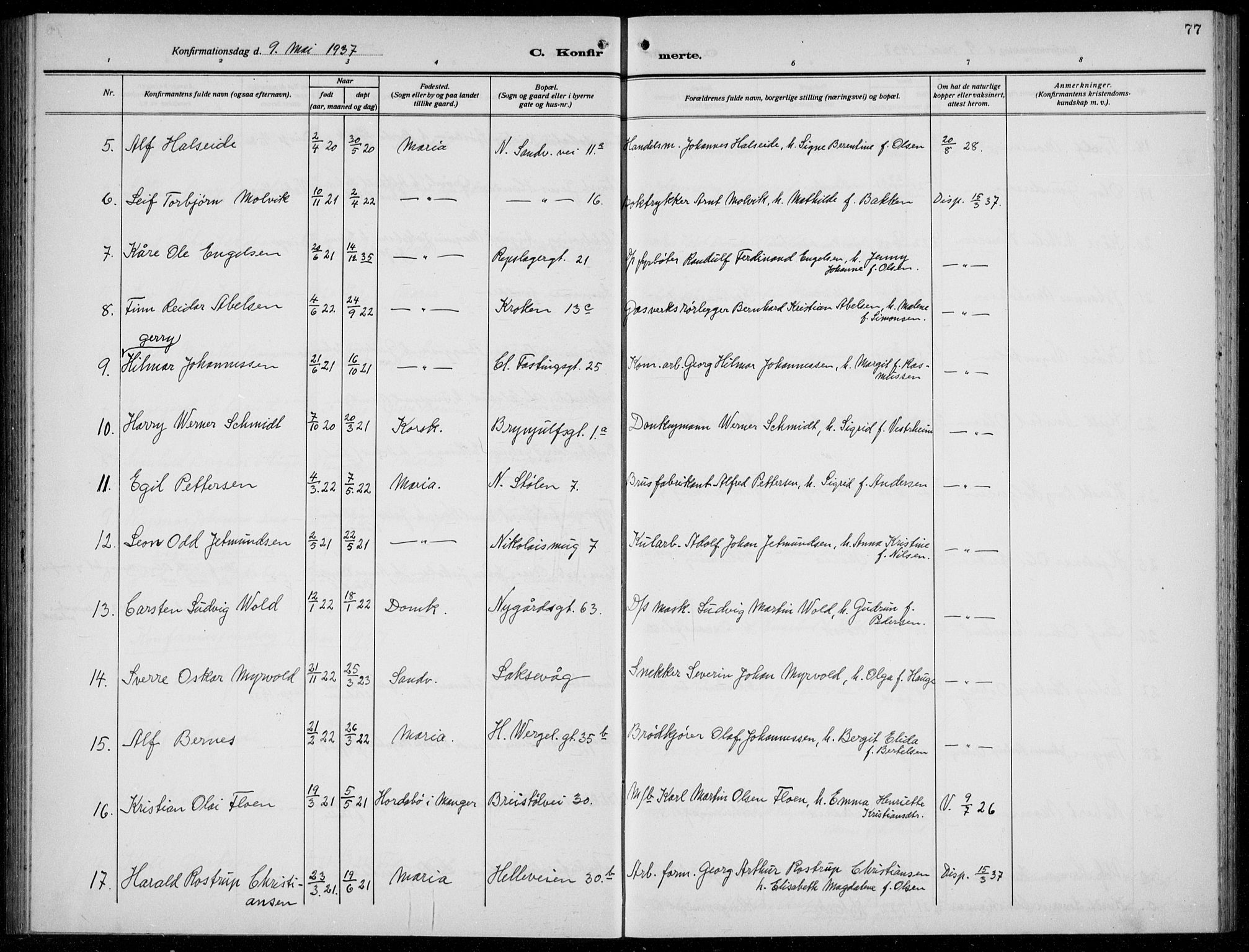 Mariakirken Sokneprestembete, AV/SAB-A-76901/H/Hab/L0010: Parish register (copy) no. A 10, 1920-1937, p. 77