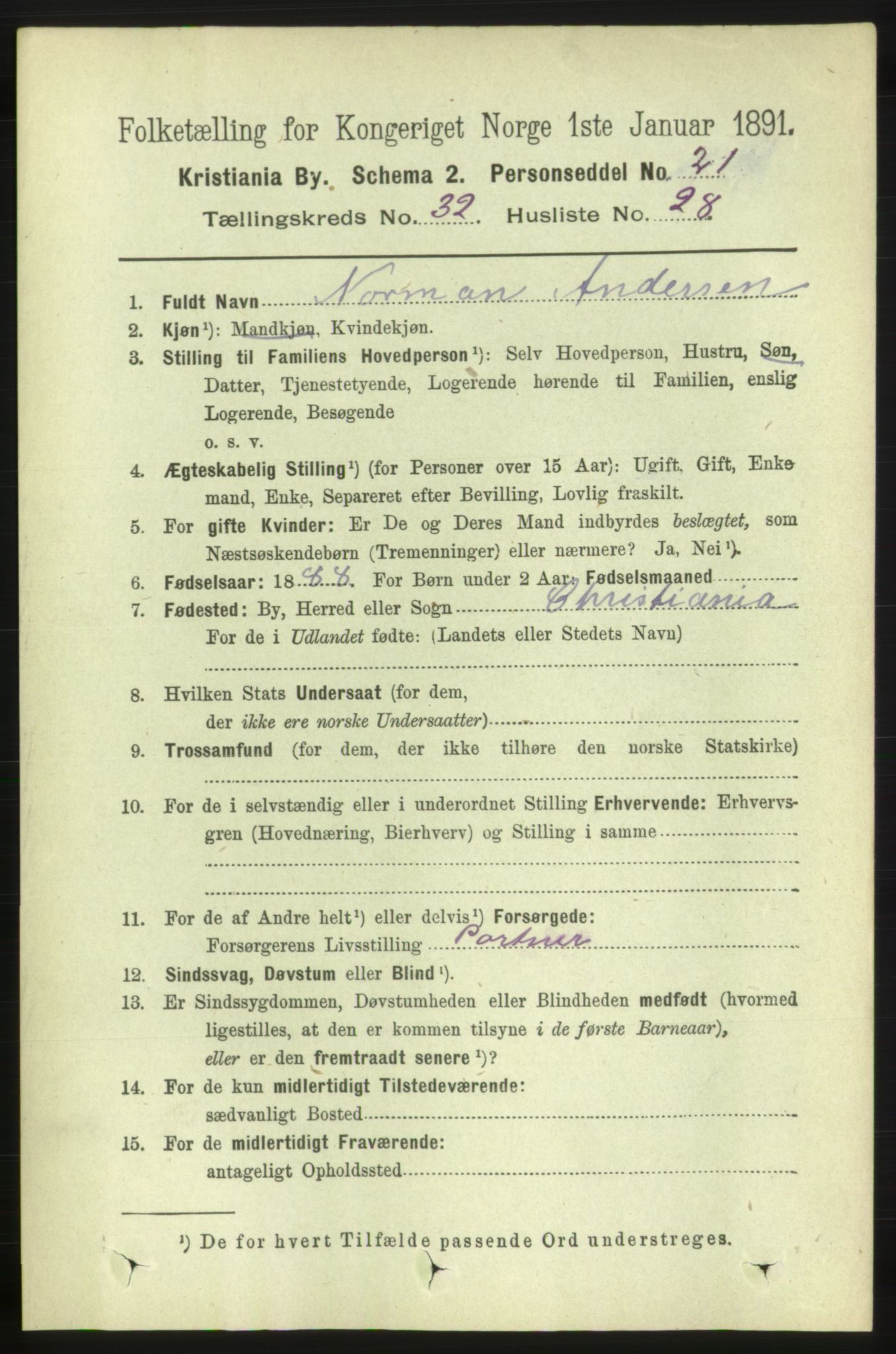 RA, 1891 census for 0301 Kristiania, 1891, p. 17419