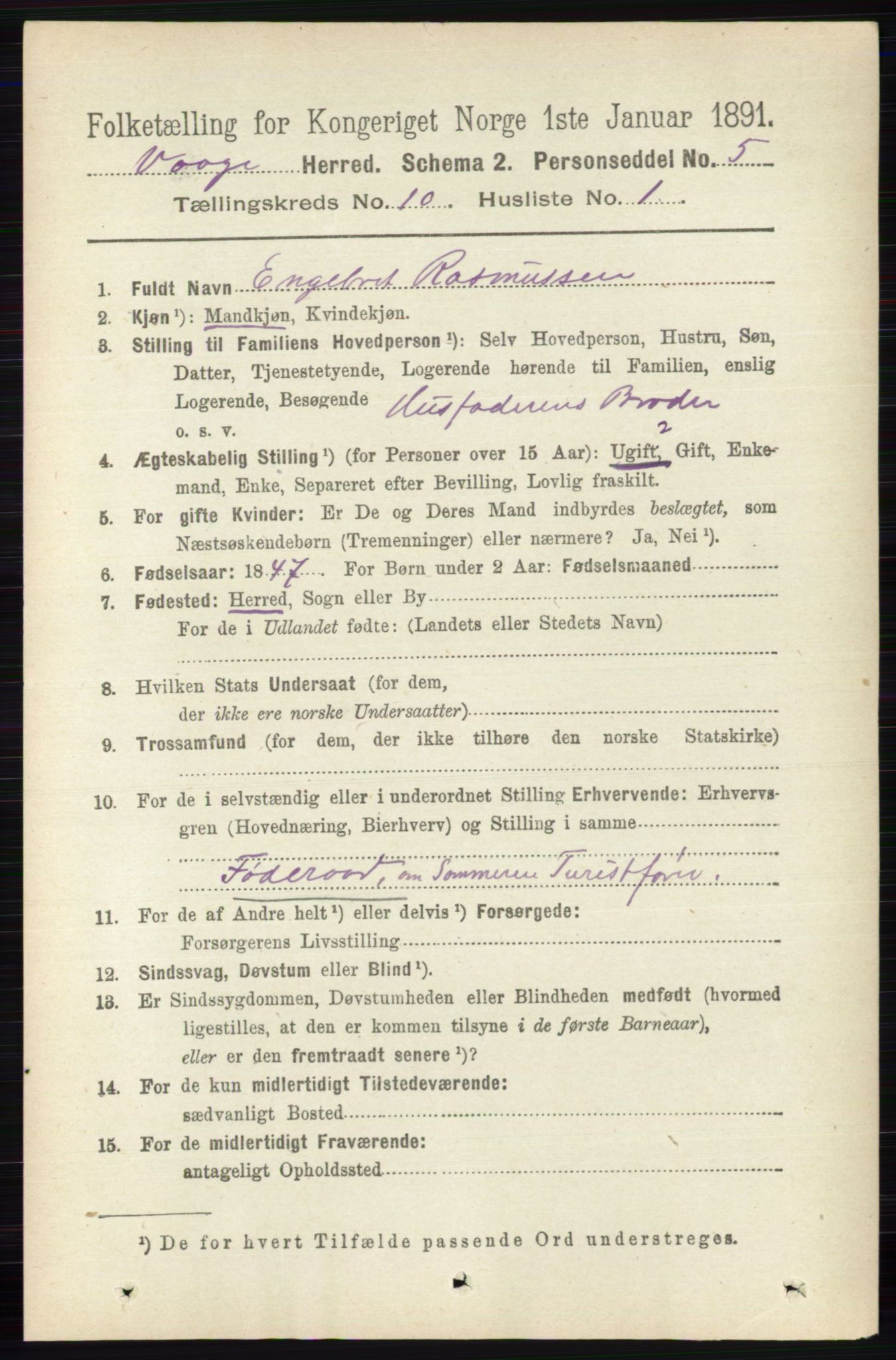 RA, 1891 census for 0515 Vågå, 1891, p. 6222