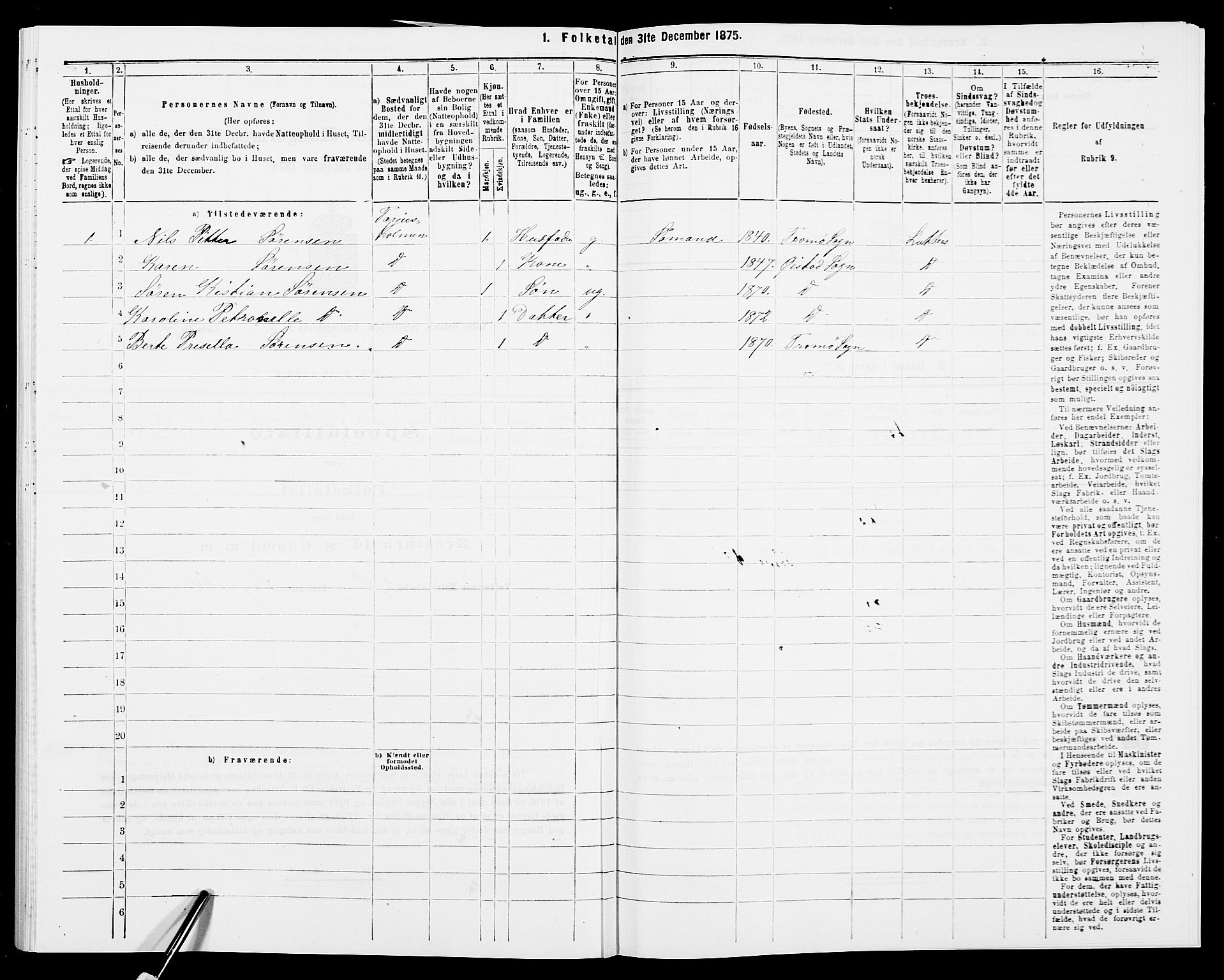 SAK, 1875 census for 0918P Austre Moland, 1875, p. 2111
