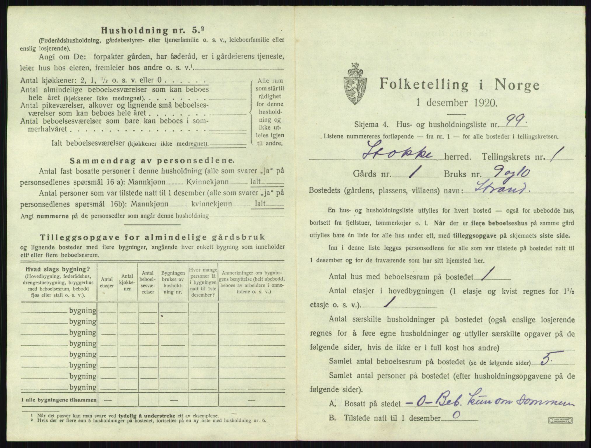 SAKO, 1920 census for Stokke, 1920, p. 247