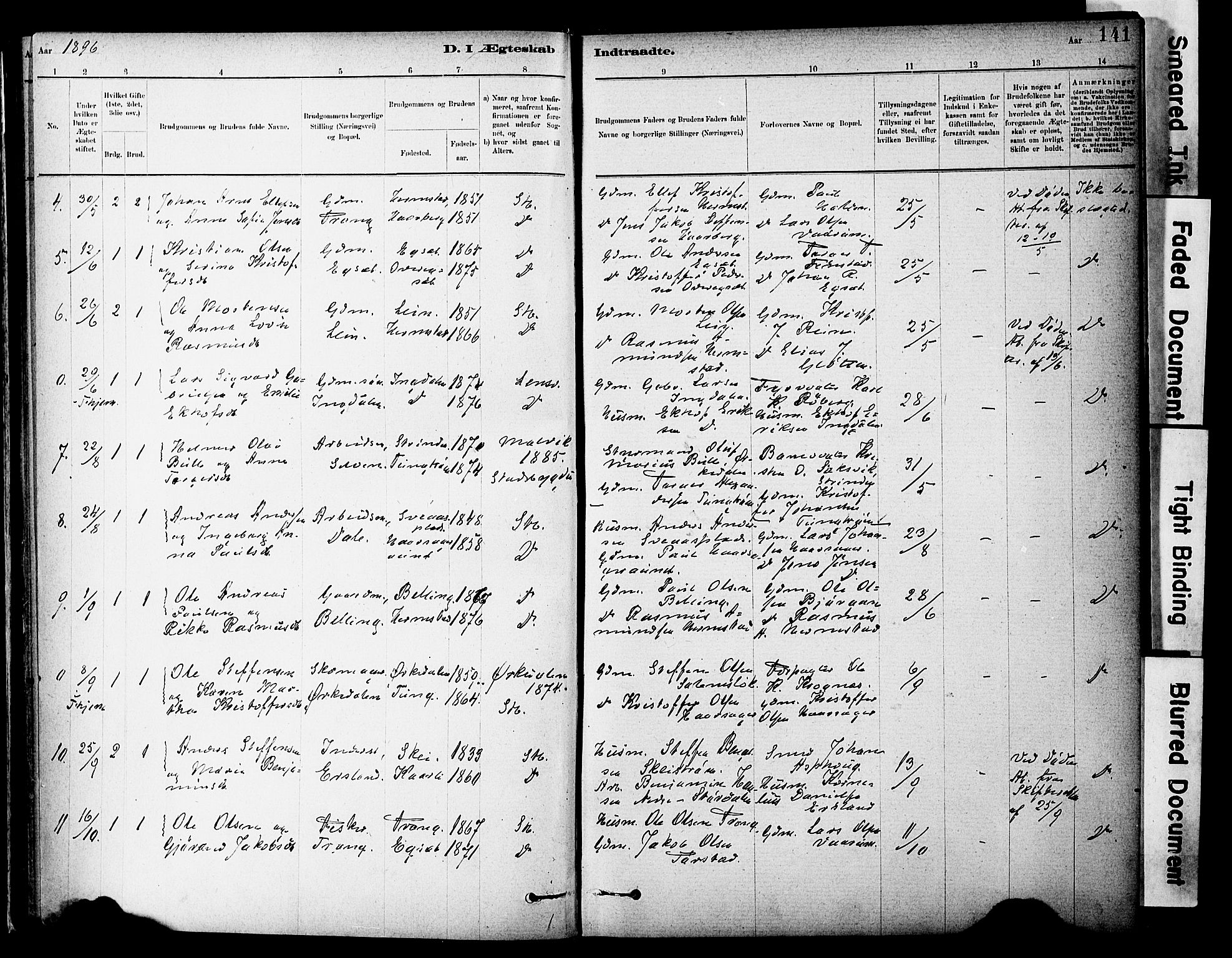 Ministerialprotokoller, klokkerbøker og fødselsregistre - Sør-Trøndelag, SAT/A-1456/646/L0615: Parish register (official) no. 646A13, 1885-1900, p. 141