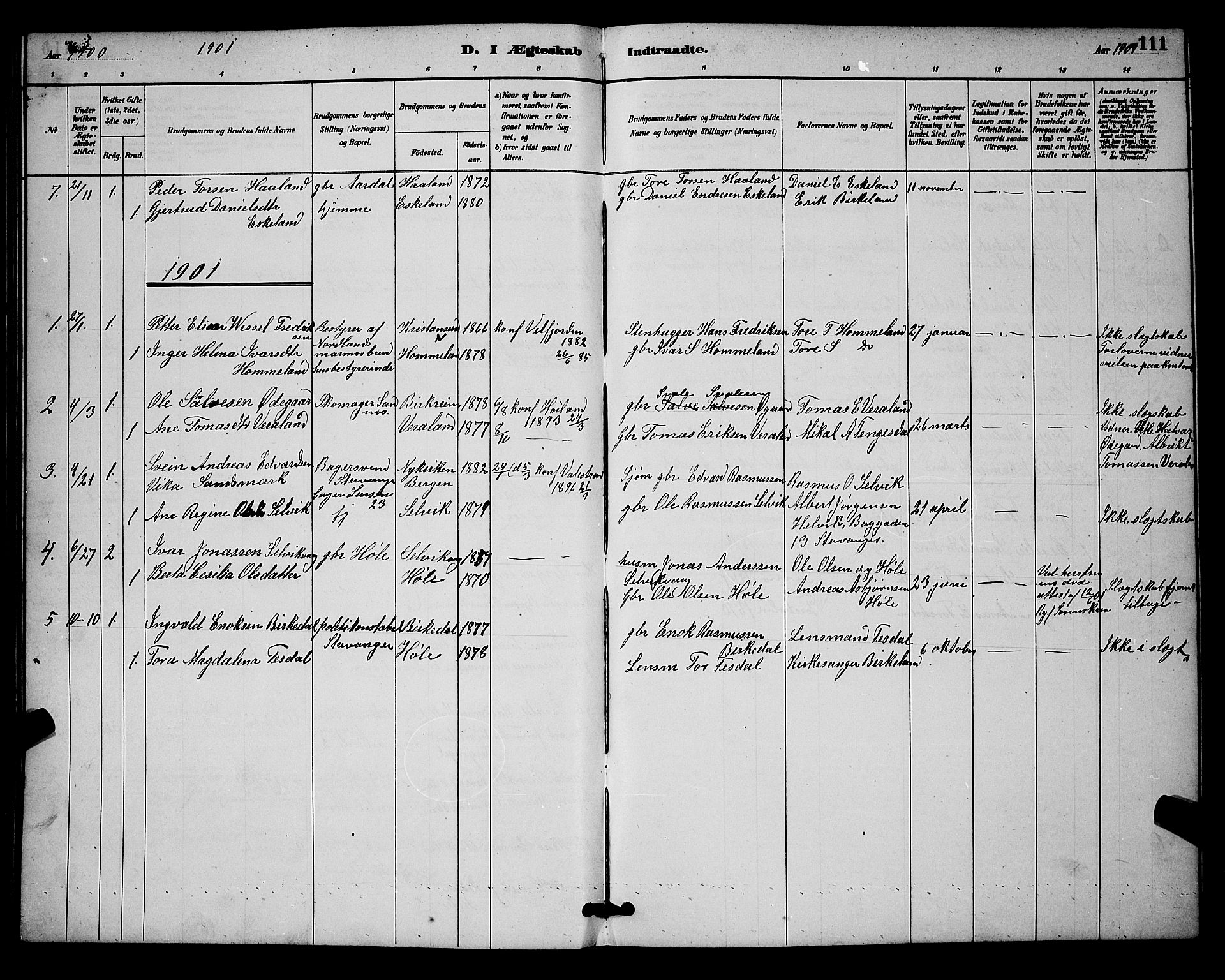 Høgsfjord sokneprestkontor, SAST/A-101624/H/Ha/Hab/L0003: Parish register (copy) no. B 3, 1886-1905, p. 111