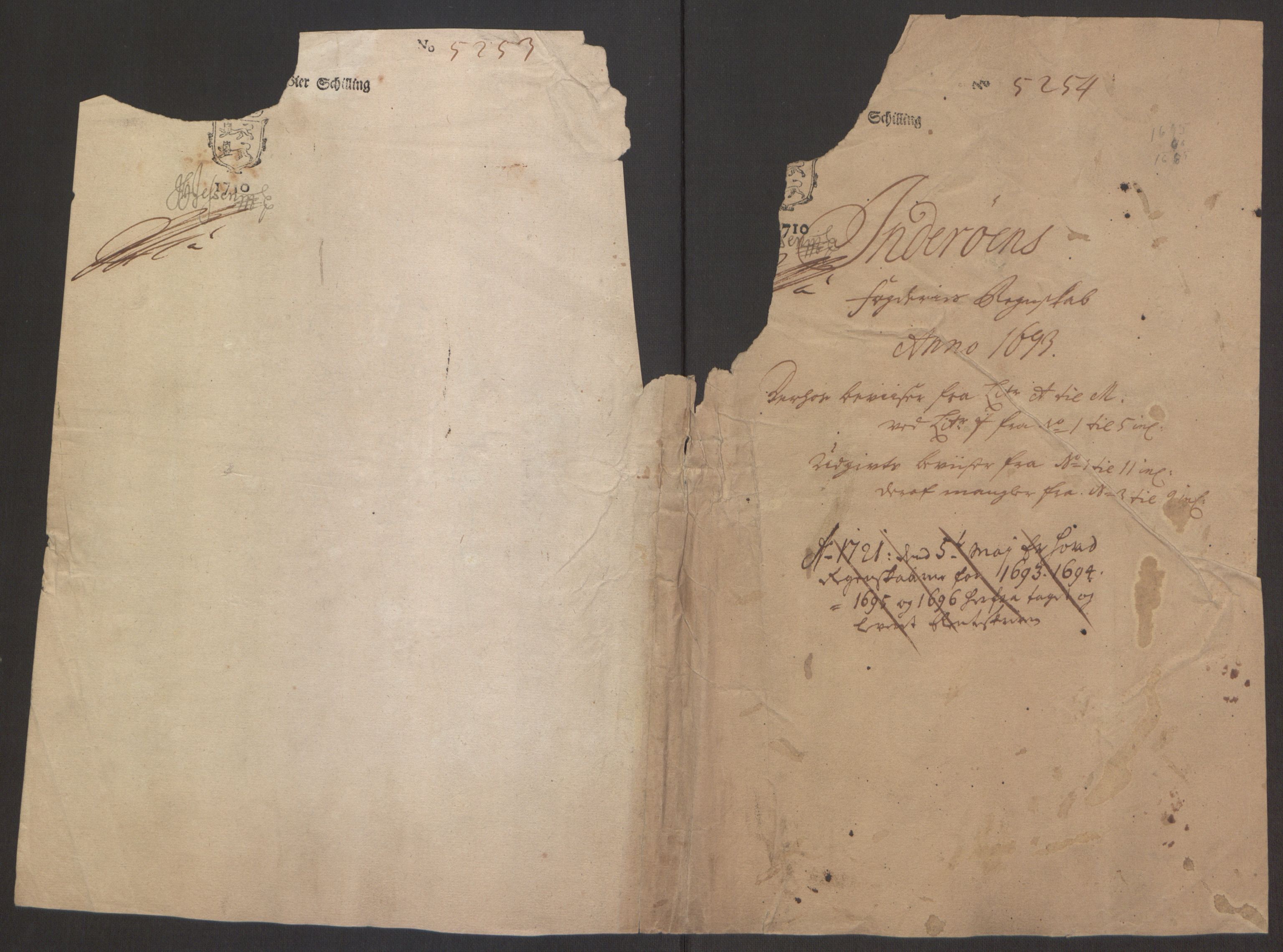 Rentekammeret inntil 1814, Reviderte regnskaper, Fogderegnskap, RA/EA-4092/R63/L4308: Fogderegnskap Inderøy, 1692-1694, p. 415