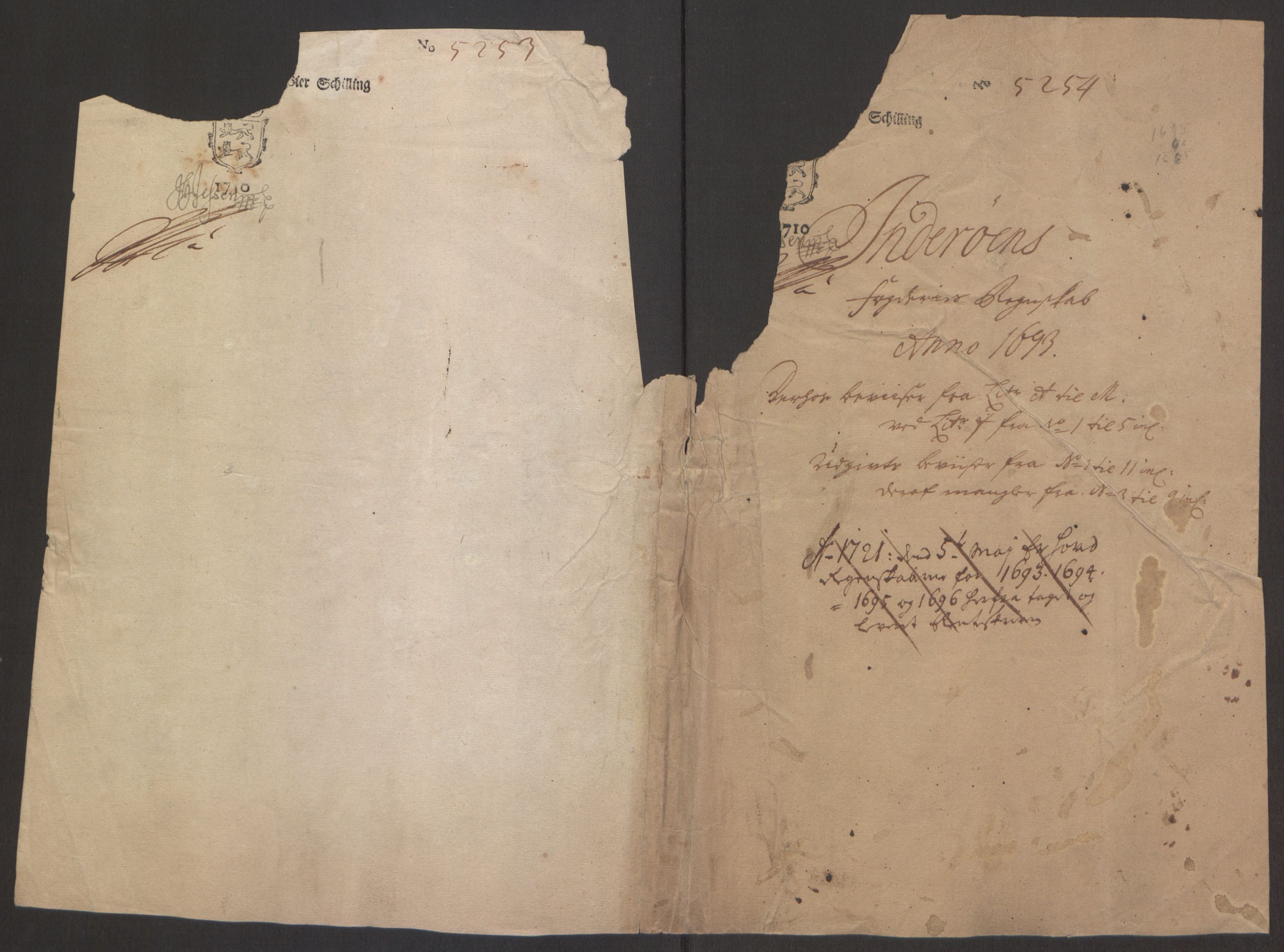 Rentekammeret inntil 1814, Reviderte regnskaper, Fogderegnskap, AV/RA-EA-4092/R63/L4308: Fogderegnskap Inderøy, 1692-1694, p. 415