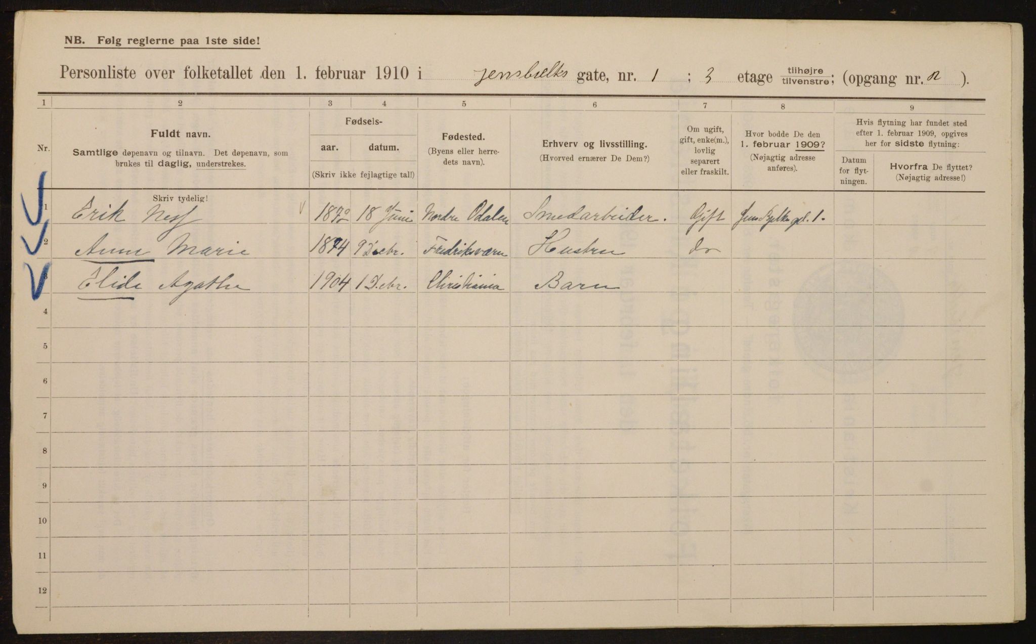 OBA, Municipal Census 1910 for Kristiania, 1910, p. 44149