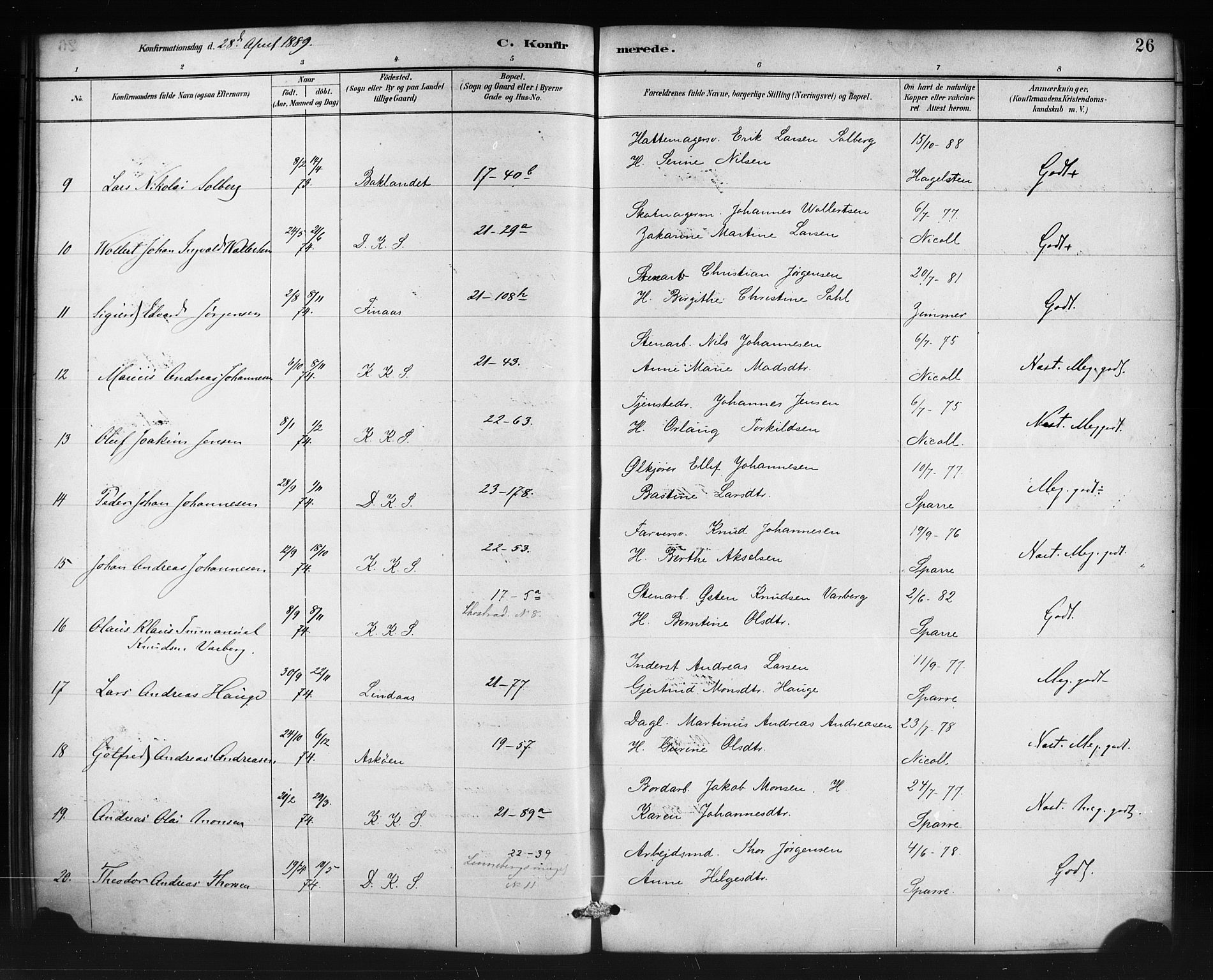 Korskirken sokneprestembete, AV/SAB-A-76101/H/Haa/L0071: Curate's parish register no. A 6, 1885-1912, p. 26