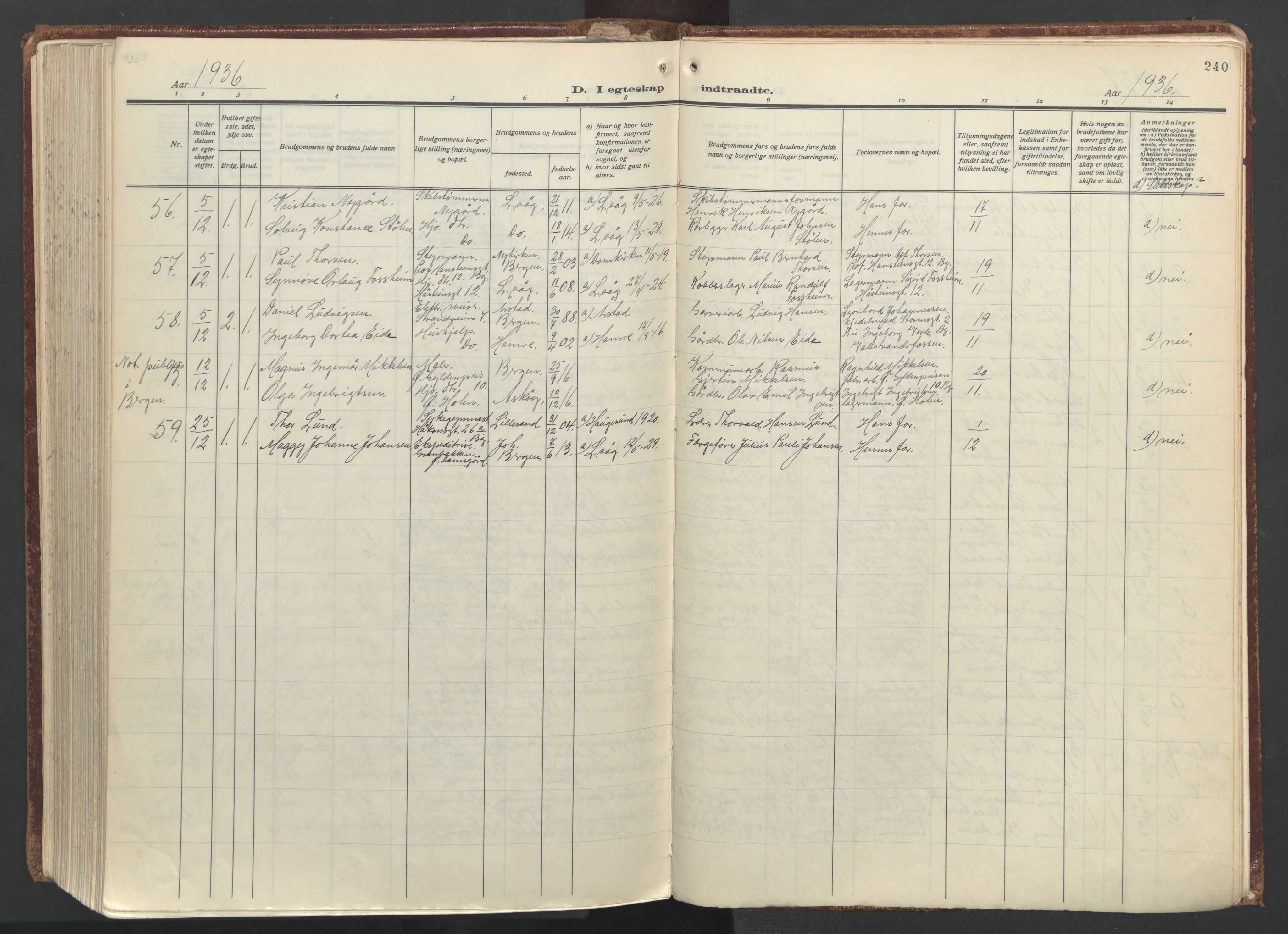 Laksevåg Sokneprestembete, SAB/A-76501/H/Ha/Haa/Haac/L0001: Parish register (official) no. C 1, 1925-1944, p. 240