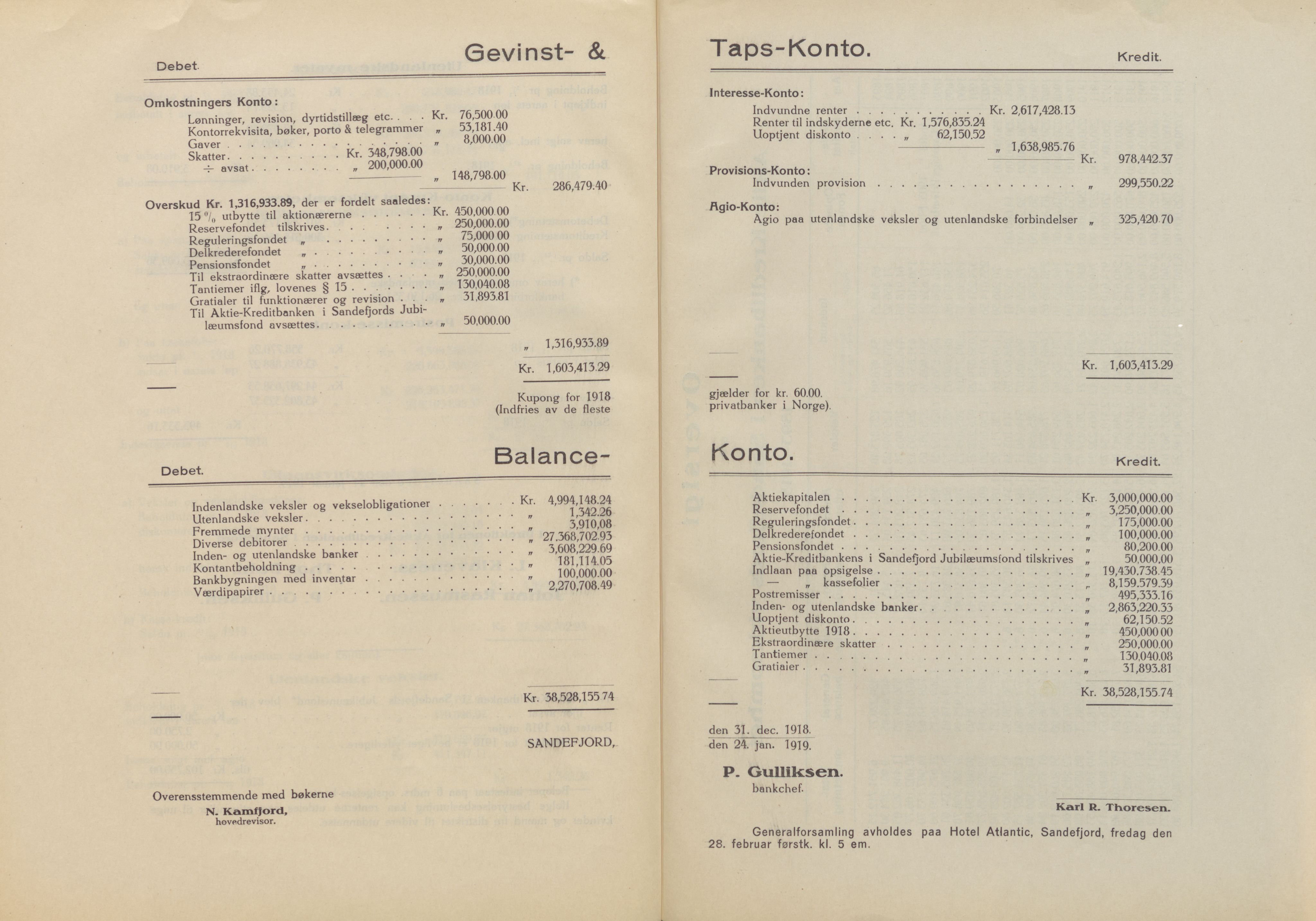 Privatbanken i Sandefjord AS, VEMU/ARS-A-1256/X/L0001: Årsberetninger, 1912-1929, p. 51