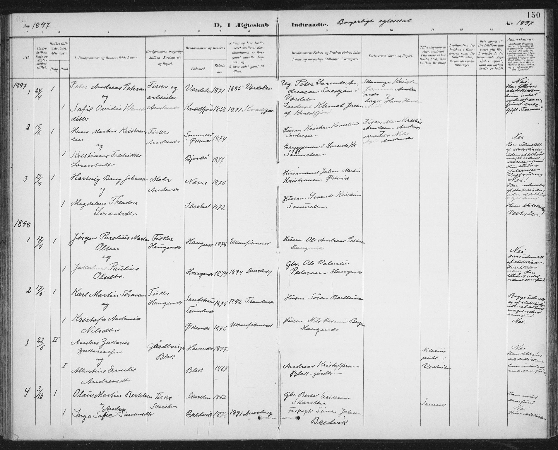 Ministerialprotokoller, klokkerbøker og fødselsregistre - Nordland, SAT/A-1459/899/L1437: Parish register (official) no. 899A05, 1897-1908, p. 150