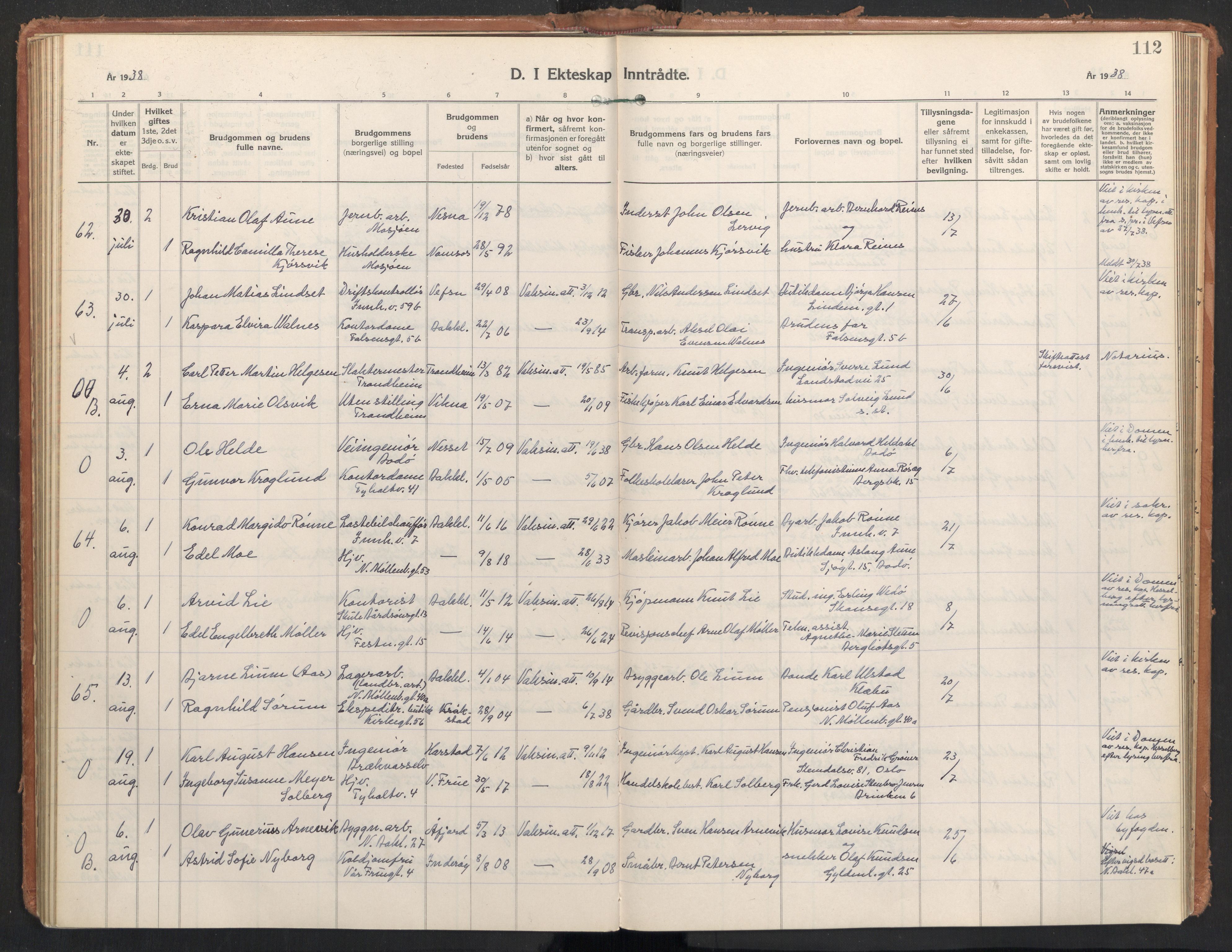 Ministerialprotokoller, klokkerbøker og fødselsregistre - Sør-Trøndelag, AV/SAT-A-1456/604/L0209: Parish register (official) no. 604A29, 1931-1945, p. 112