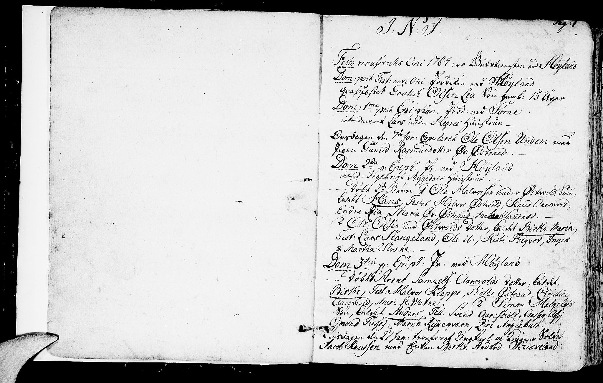 Høyland sokneprestkontor, SAST/A-101799/001/30BA/L0004: Parish register (official) no. A 4, 1784-1803, p. 1