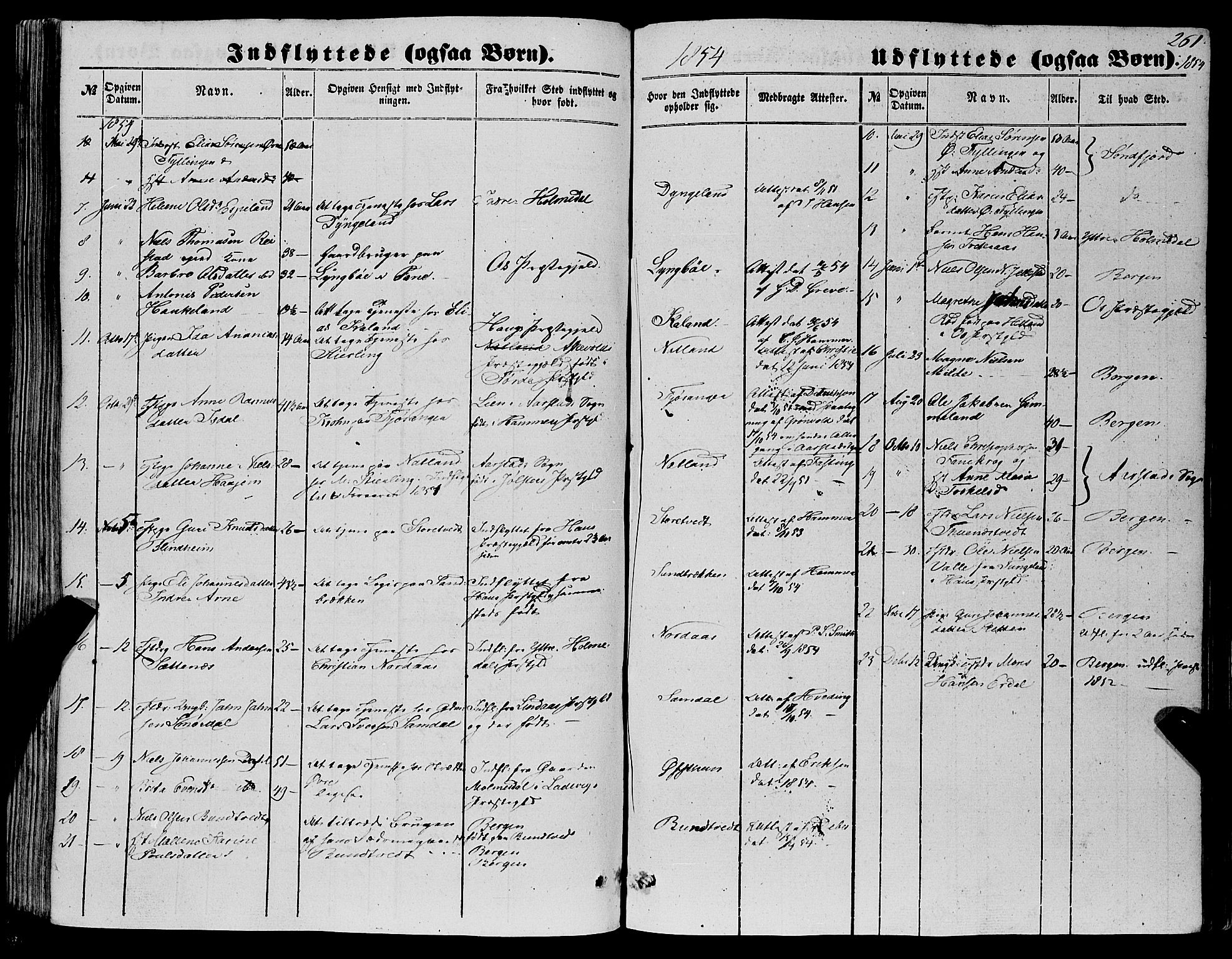 Fana Sokneprestembete, SAB/A-75101/H/Haa/Haaa/L0011: Parish register (official) no. A 11, 1851-1862, p. 261