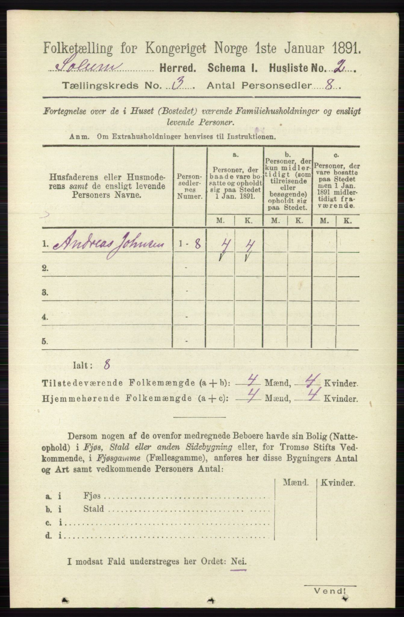 RA, 1891 census for 0818 Solum, 1891, p. 303