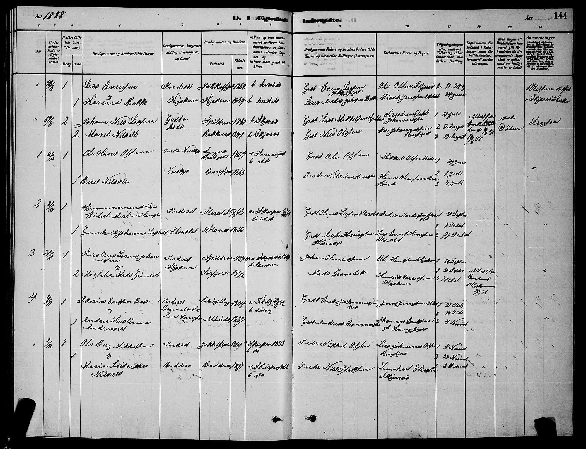 Skjervøy sokneprestkontor, SATØ/S-1300/H/Ha/Hab/L0015klokker: Parish register (copy) no. 15, 1878-1890, p. 144