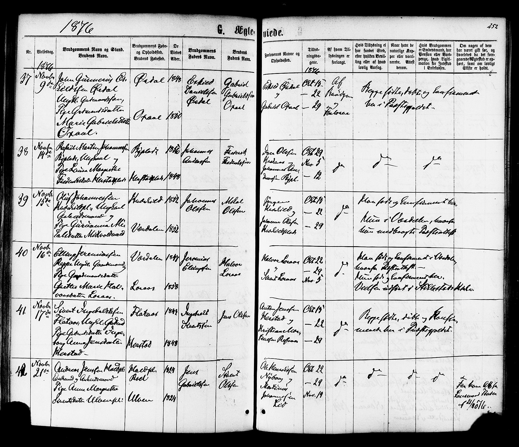 Ministerialprotokoller, klokkerbøker og fødselsregistre - Nord-Trøndelag, SAT/A-1458/730/L0284: Parish register (official) no. 730A09, 1866-1878, p. 252