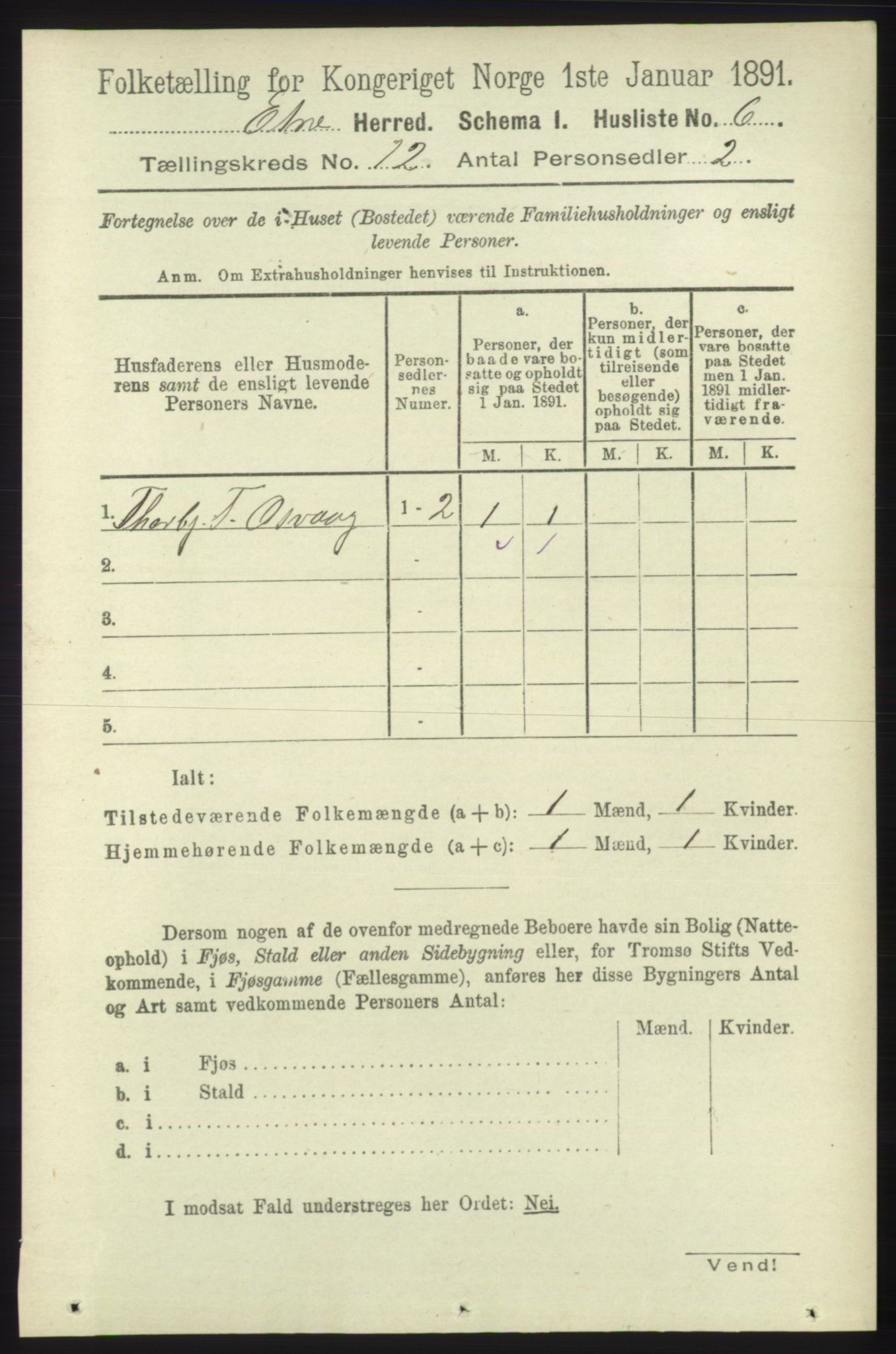 RA, 1891 census for 1211 Etne, 1891, p. 2533