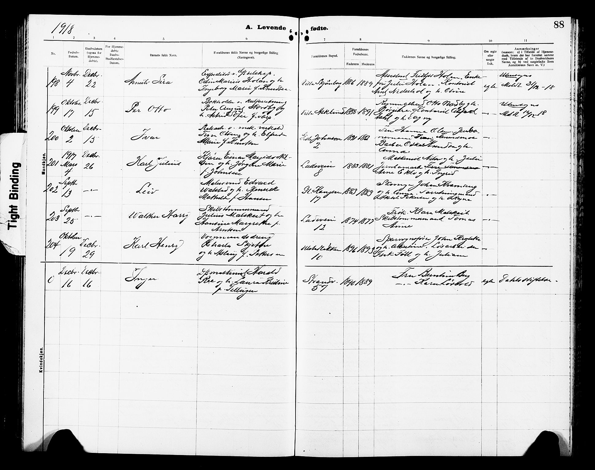 Ministerialprotokoller, klokkerbøker og fødselsregistre - Sør-Trøndelag, SAT/A-1456/605/L0256: Parish register (copy) no. 605C03, 1916-1920, p. 88