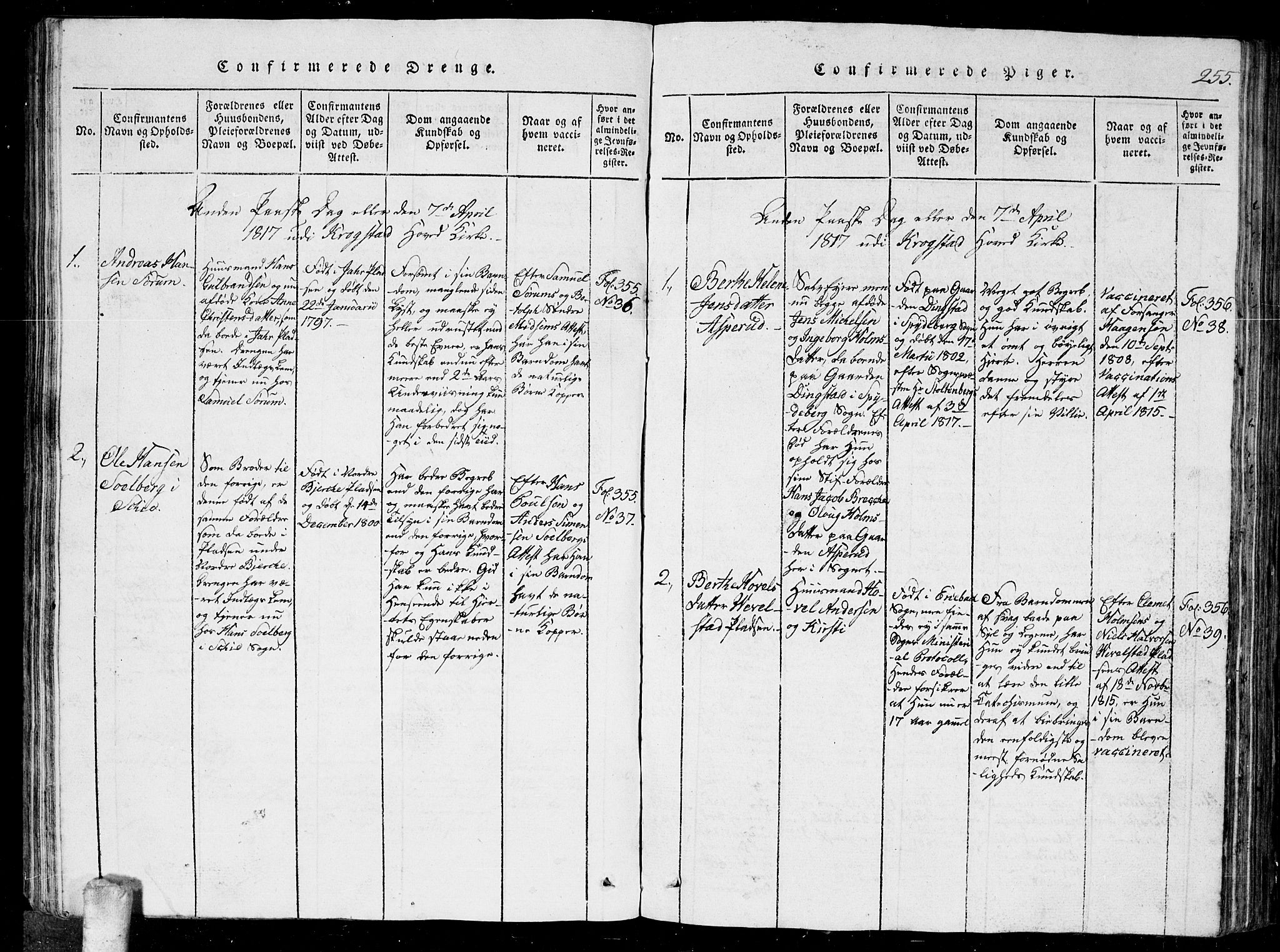 Kråkstad prestekontor Kirkebøker, AV/SAO-A-10125a/G/Ga/L0001: Parish register (copy) no. I 1, 1813-1824, p. 255