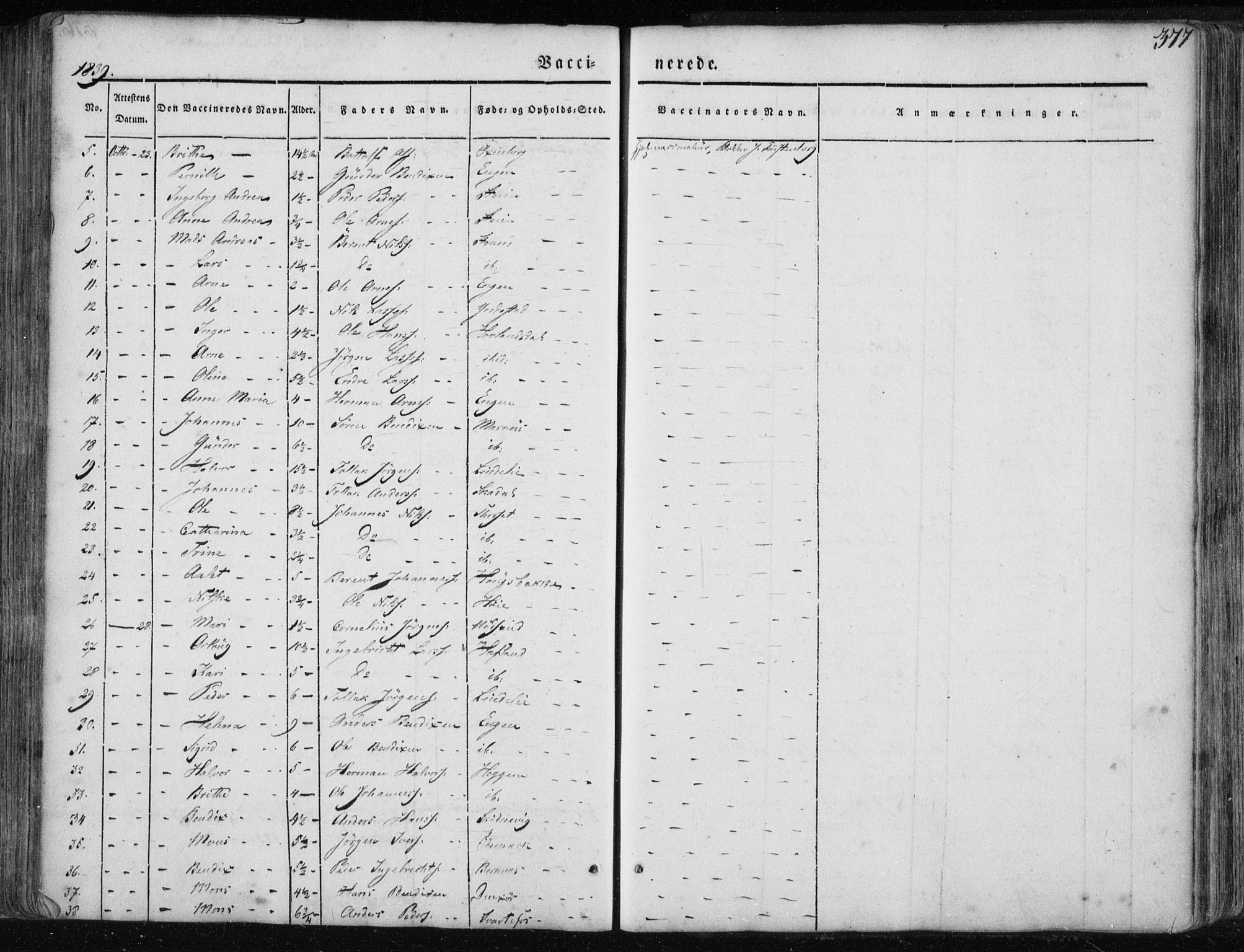 Fjaler sokneprestembete, AV/SAB-A-79801/H/Haa/Haaa/L0006: Parish register (official) no. A 6, 1835-1884, p. 377