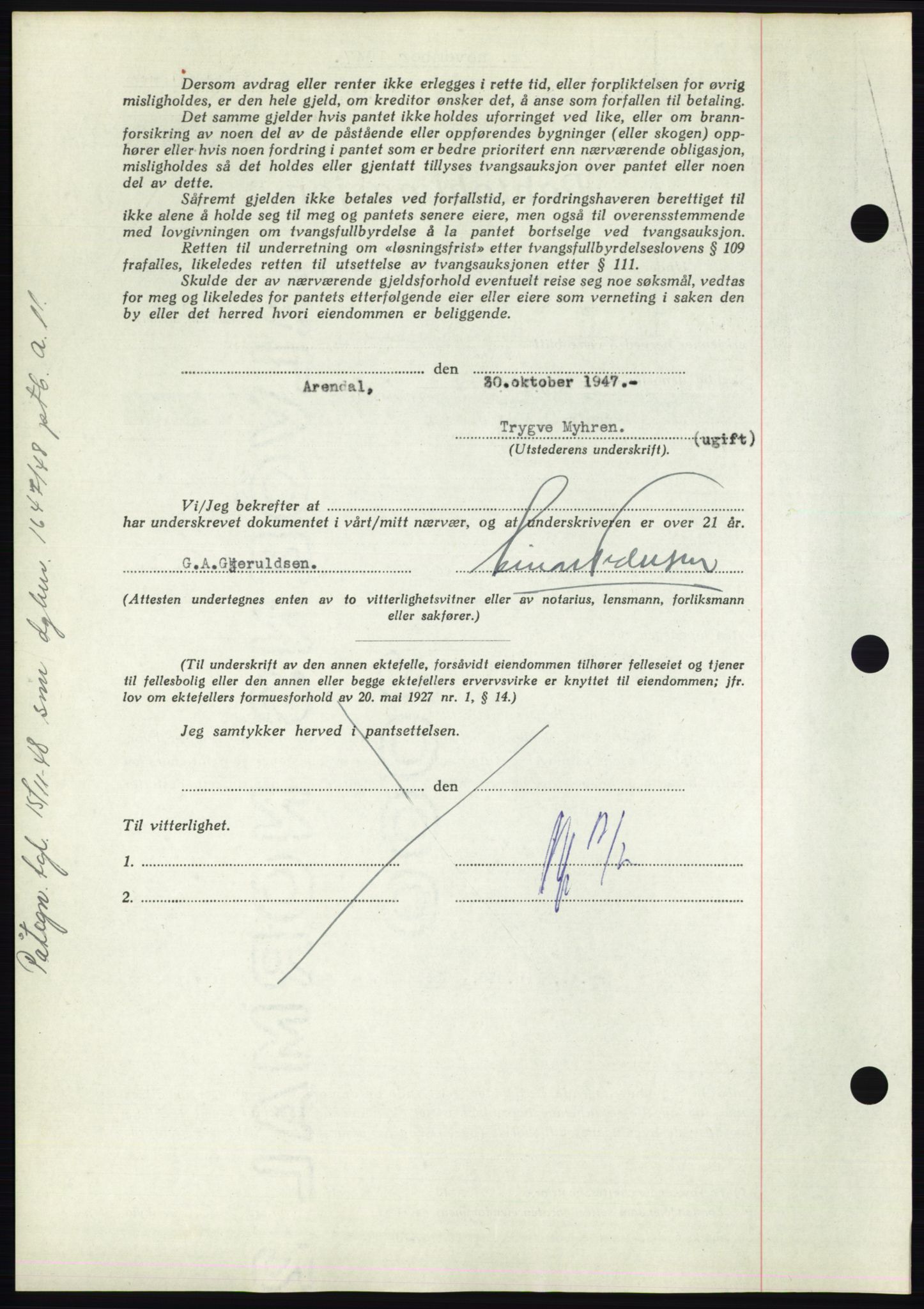 Nedenes sorenskriveri, AV/SAK-1221-0006/G/Gb/Gbb/L0004: Mortgage book no. B4, 1947-1947, Diary no: : 1696/1947