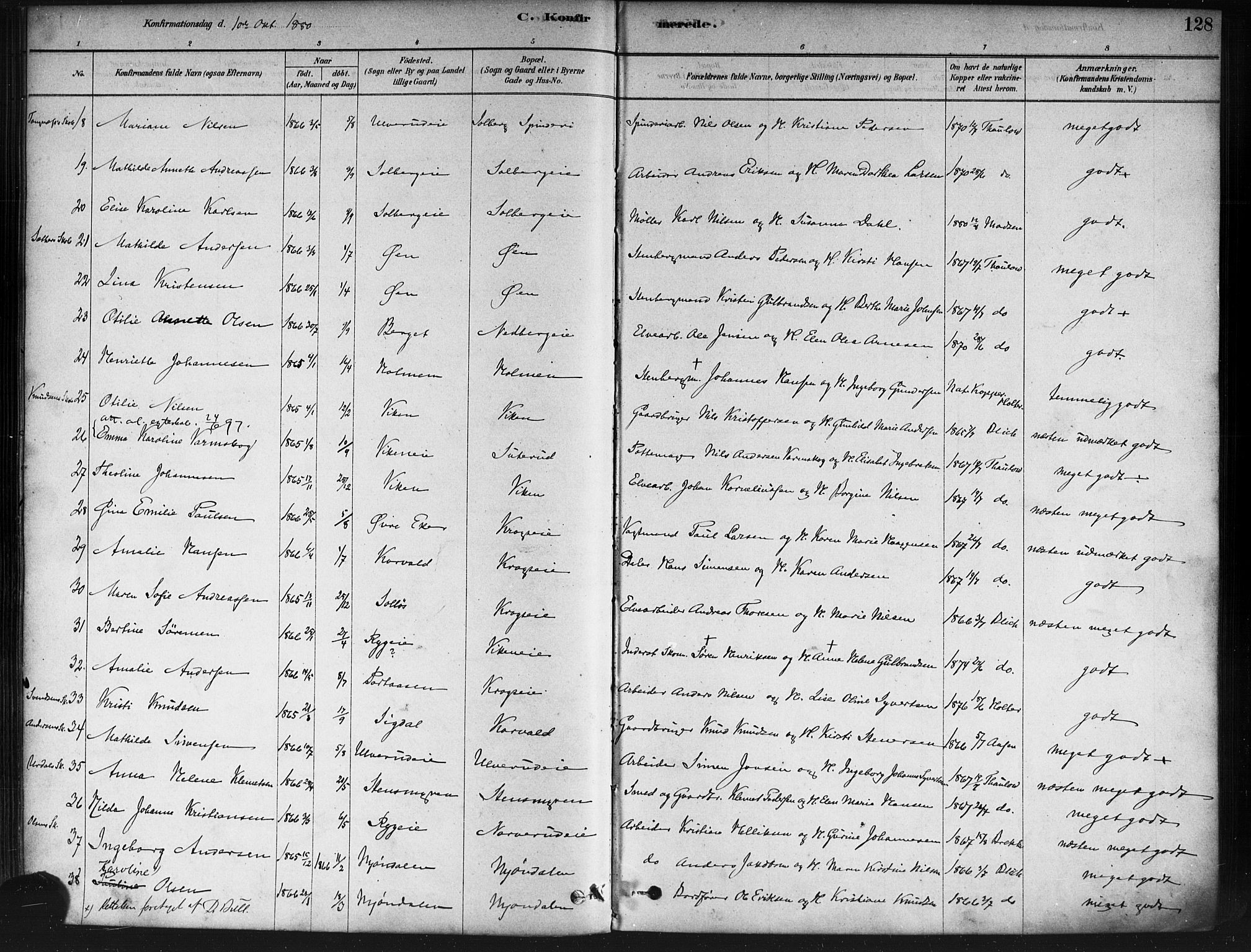 Nedre Eiker kirkebøker, SAKO/A-612/F/Fa/L0002: Parish register (official) no. 2, 1878-1885, p. 128