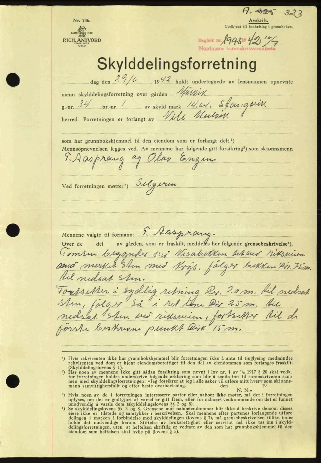 Nordmøre sorenskriveri, AV/SAT-A-4132/1/2/2Ca: Mortgage book no. A93, 1942-1942, Diary no: : 1893/1942