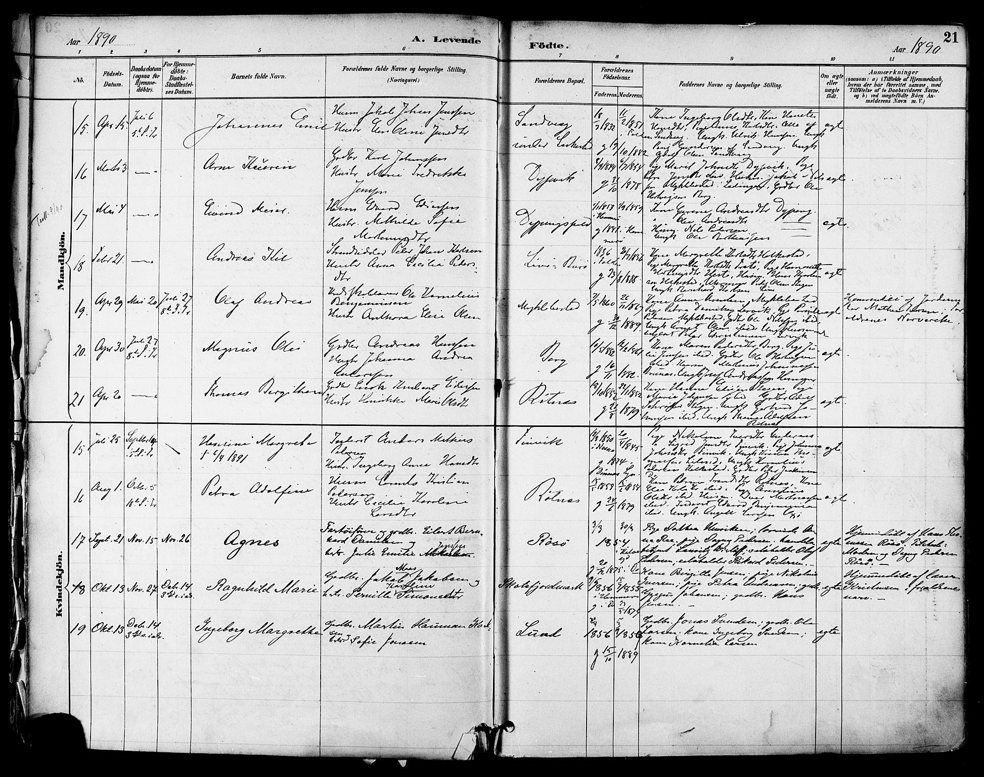 Ministerialprotokoller, klokkerbøker og fødselsregistre - Nordland, AV/SAT-A-1459/855/L0803: Parish register (official) no. 855A11, 1887-1905, p. 21