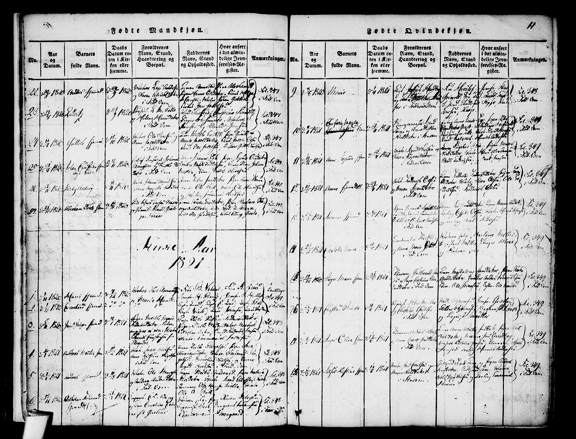 Stavern kirkebøker, AV/SAKO-A-318/F/Fa/L0006: Parish register (official) no. 6, 1816-1839, p. 11