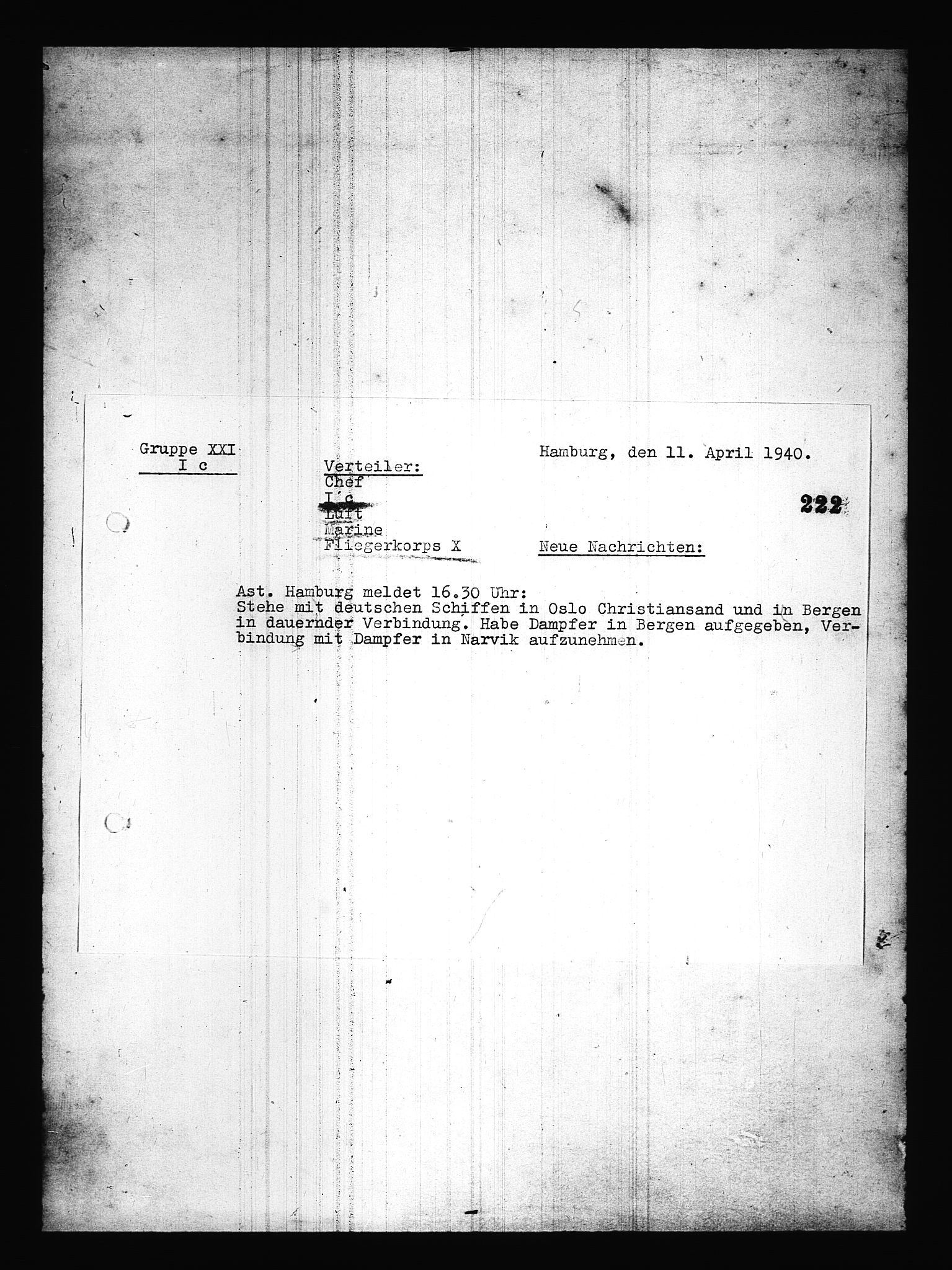 Documents Section, AV/RA-RAFA-2200/V/L0085: Amerikansk mikrofilm "Captured German Documents".
Box No. 724.  FKA jnr. 615/1954., 1940-1941, p. 30