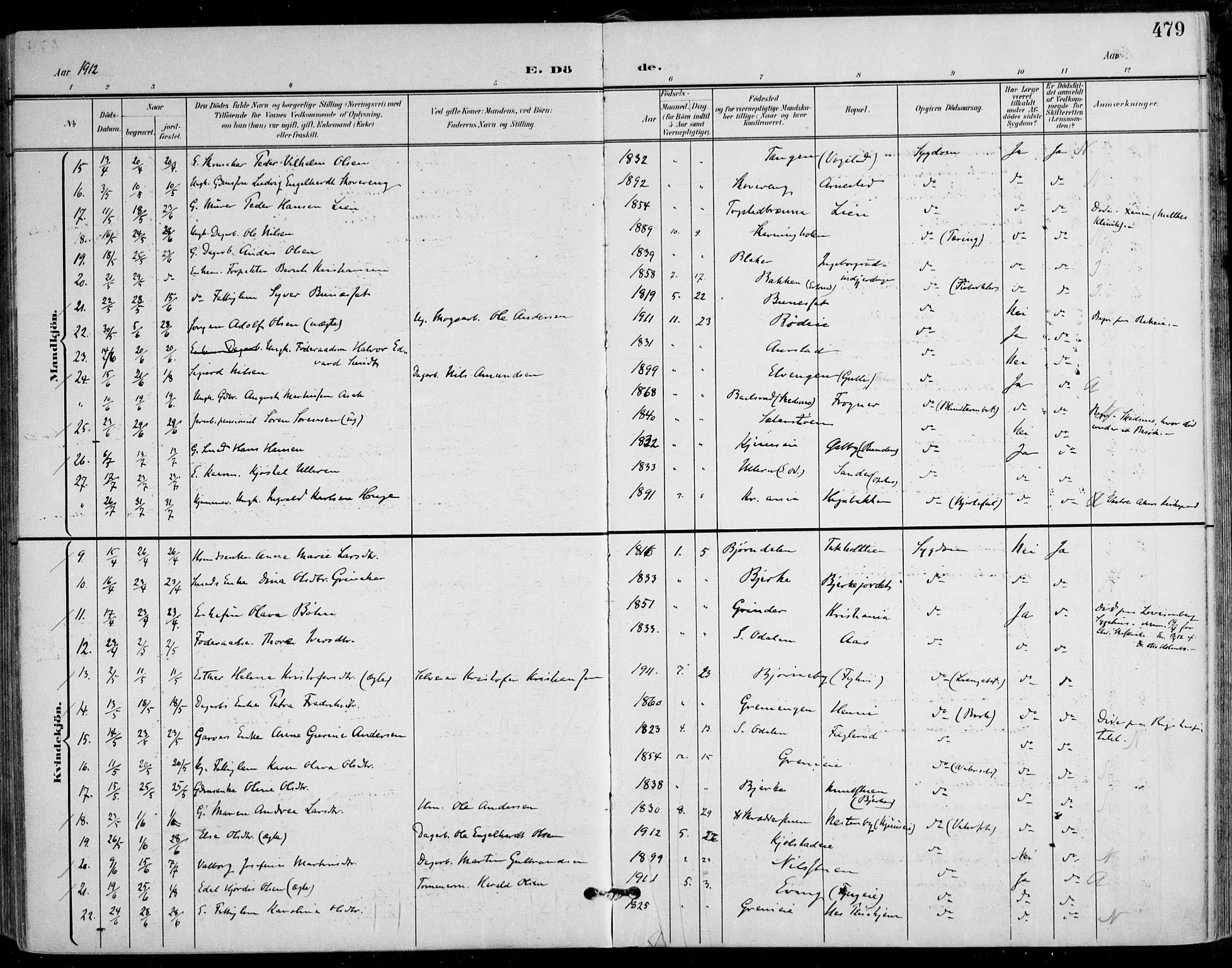 Nes prestekontor Kirkebøker, AV/SAO-A-10410/F/Fa/L0011: Parish register (official) no. I 11, 1899-1918, p. 479