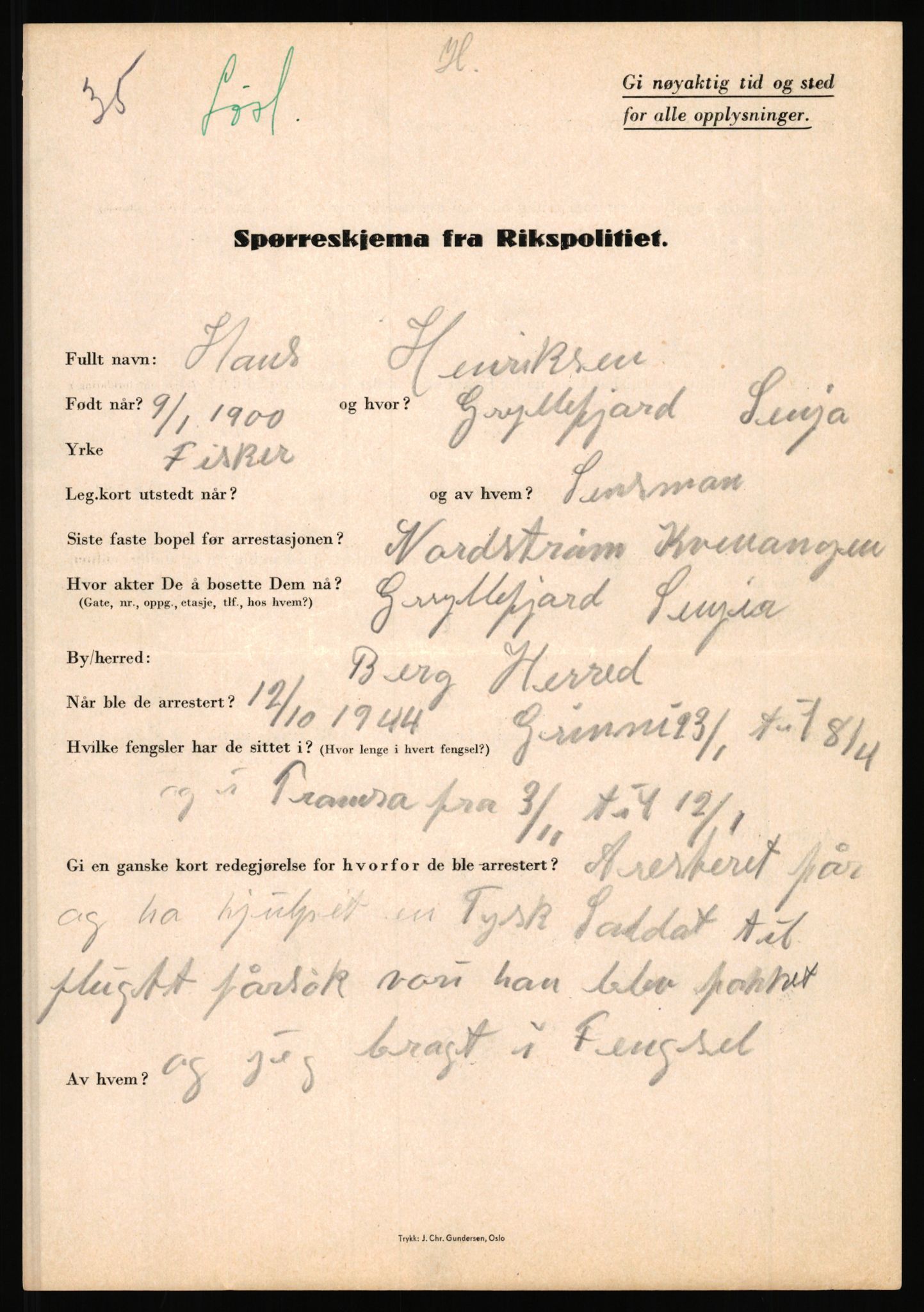 Rikspolitisjefen, AV/RA-S-1560/L/L0007: Heen, Erik C. - Iversen, Trygve, 1940-1945, p. 51