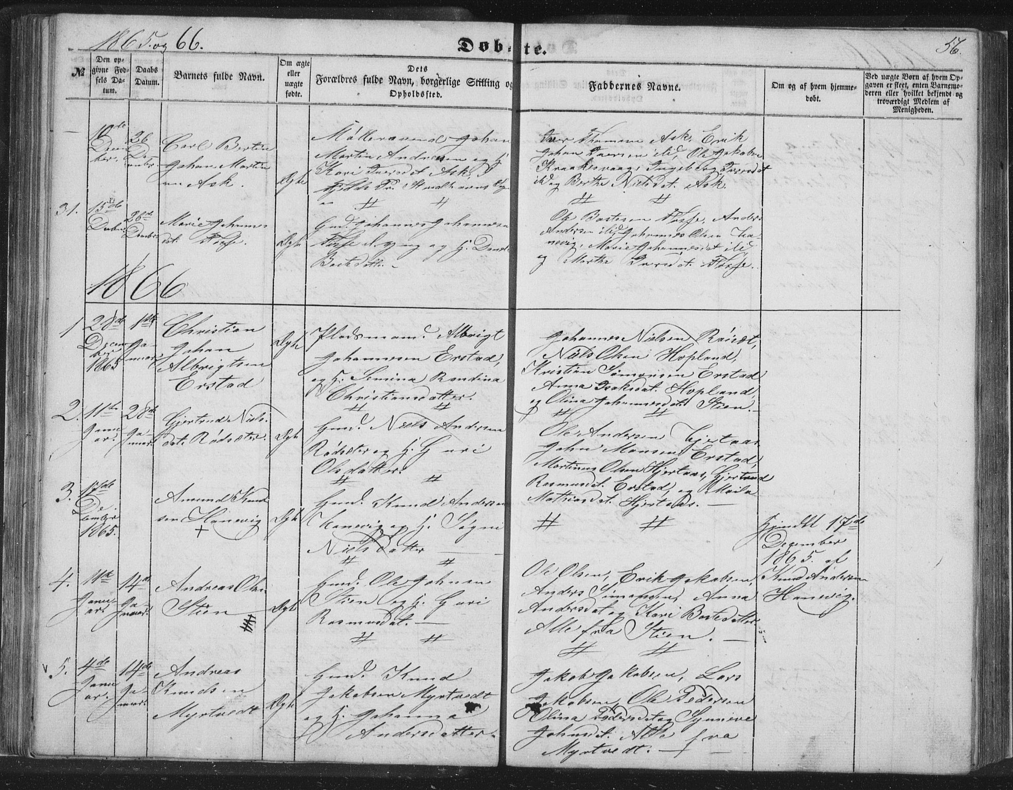 Alversund Sokneprestembete, SAB/A-73901/H/Ha/Hab: Parish register (copy) no. C 1, 1851-1866, p. 56