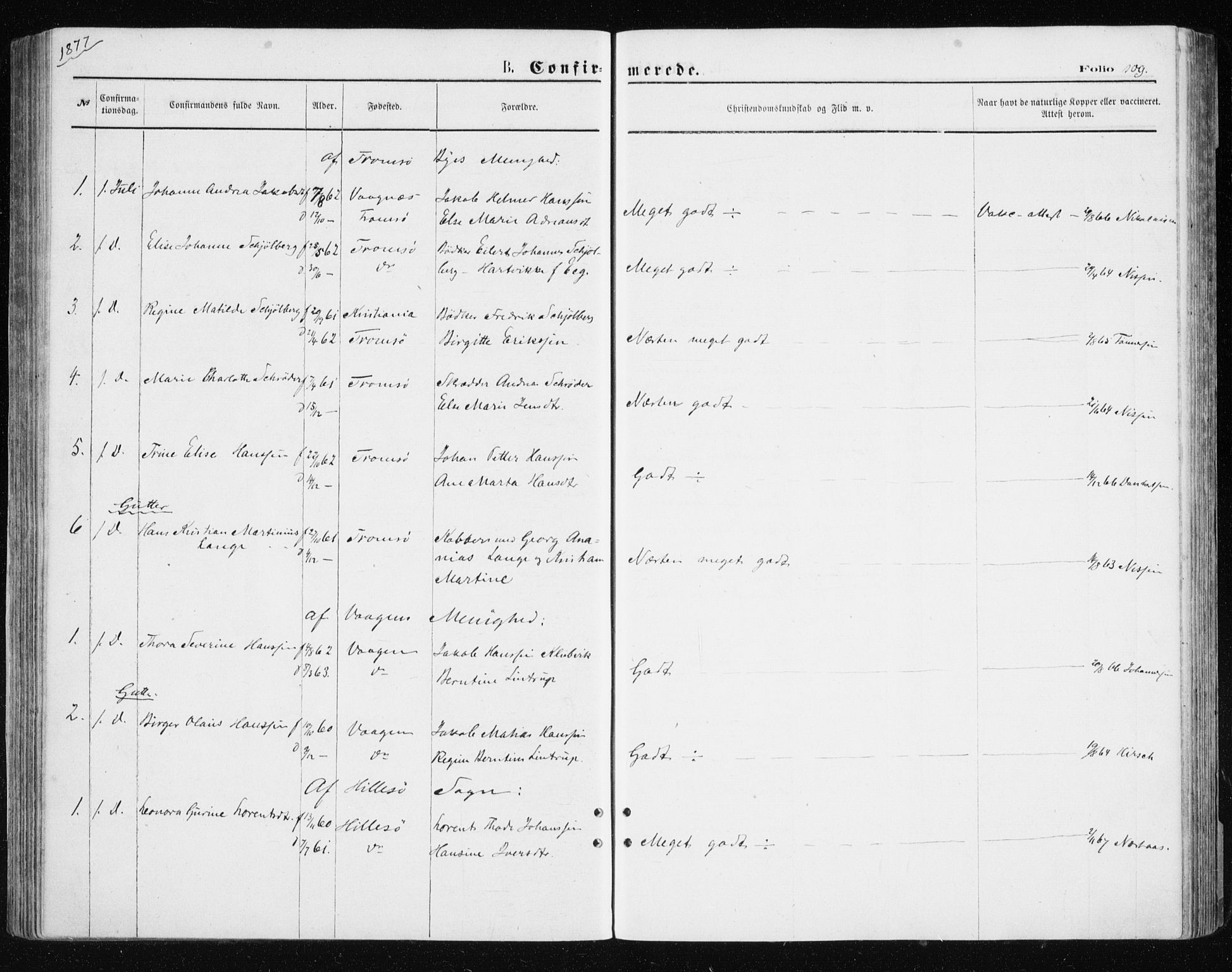 Tromsøysund sokneprestkontor, AV/SATØ-S-1304/G/Ga/L0003kirke: Parish register (official) no. 3, 1875-1880, p. 109