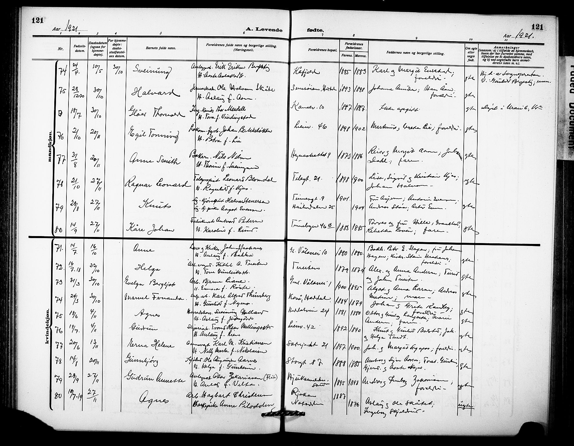 Notodden kirkebøker, AV/SAKO-A-290/G/Ga/L0001: Parish register (copy) no. 1, 1912-1923, p. 121