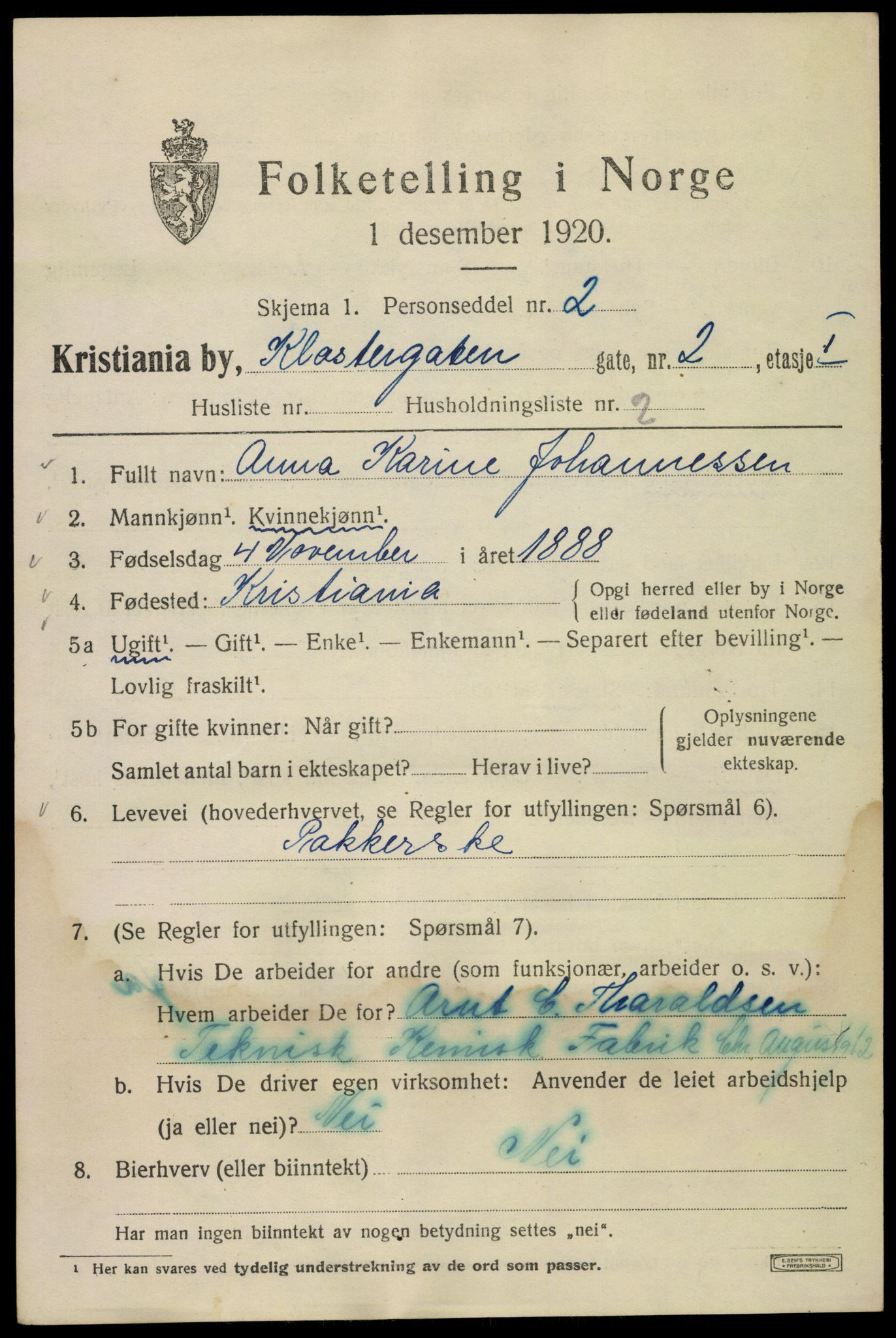 SAO, 1920 census for Kristiania, 1920, p. 344977