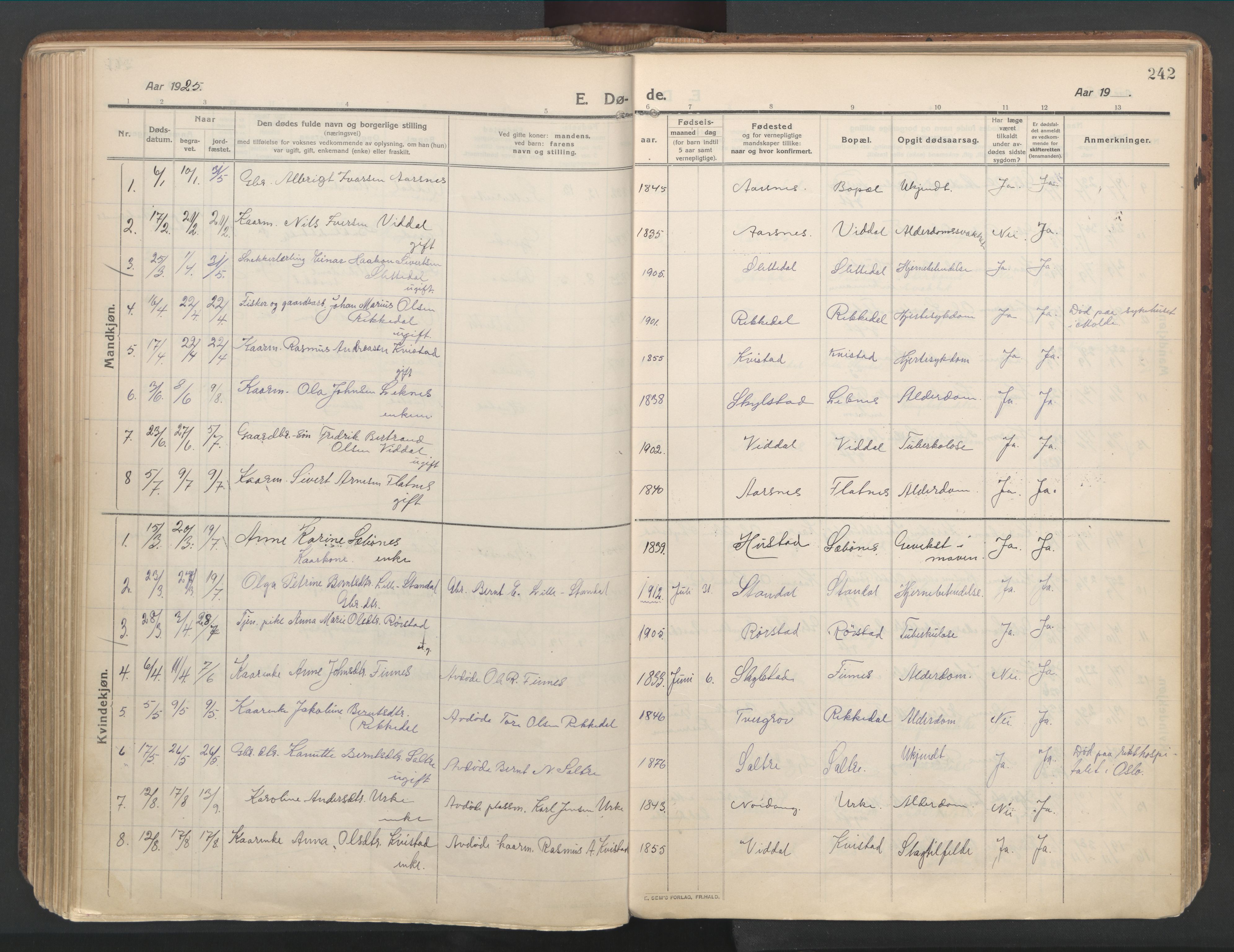 Ministerialprotokoller, klokkerbøker og fødselsregistre - Møre og Romsdal, AV/SAT-A-1454/515/L0212: Parish register (official) no. 515A08, 1911-1935, p. 242