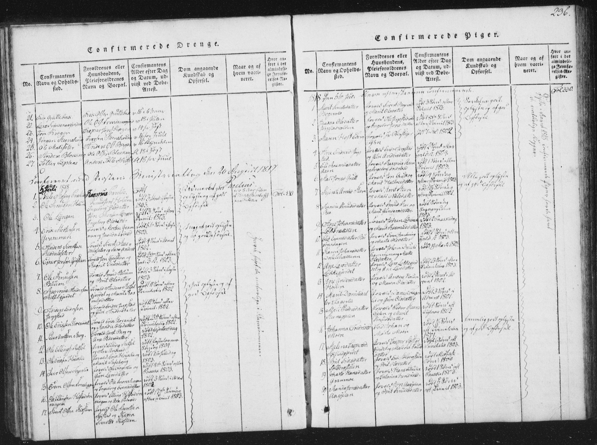Ministerialprotokoller, klokkerbøker og fødselsregistre - Sør-Trøndelag, SAT/A-1456/672/L0862: Parish register (copy) no. 672C01, 1816-1831, p. 236